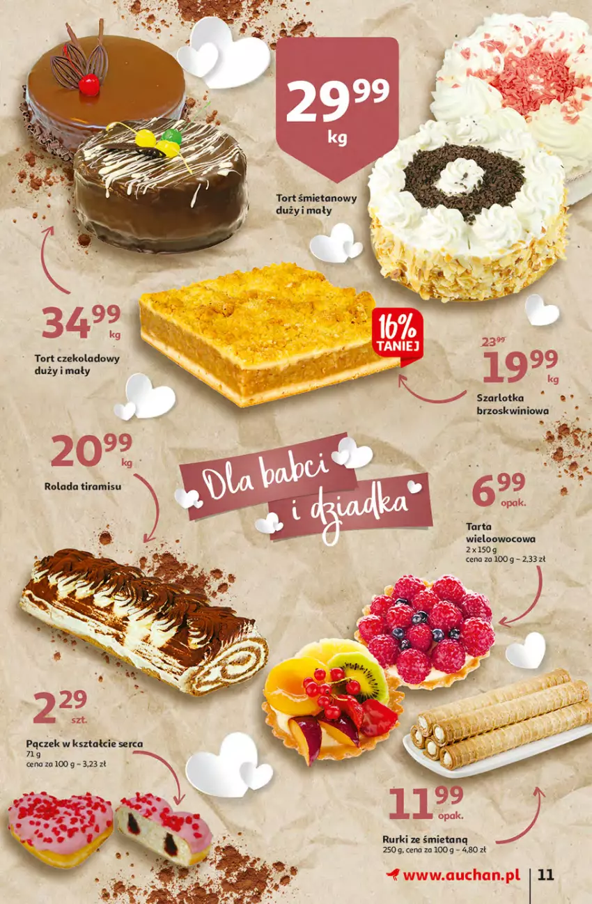 Gazetka promocyjna Auchan - przeNISKIE CENY z Maxi Pakami Hipermarkety - ważna 20.01 do 26.01.2022 - strona 11 - produkty: Pączek, Rurki, Ser, Szarlotka, Tort śmietanowy