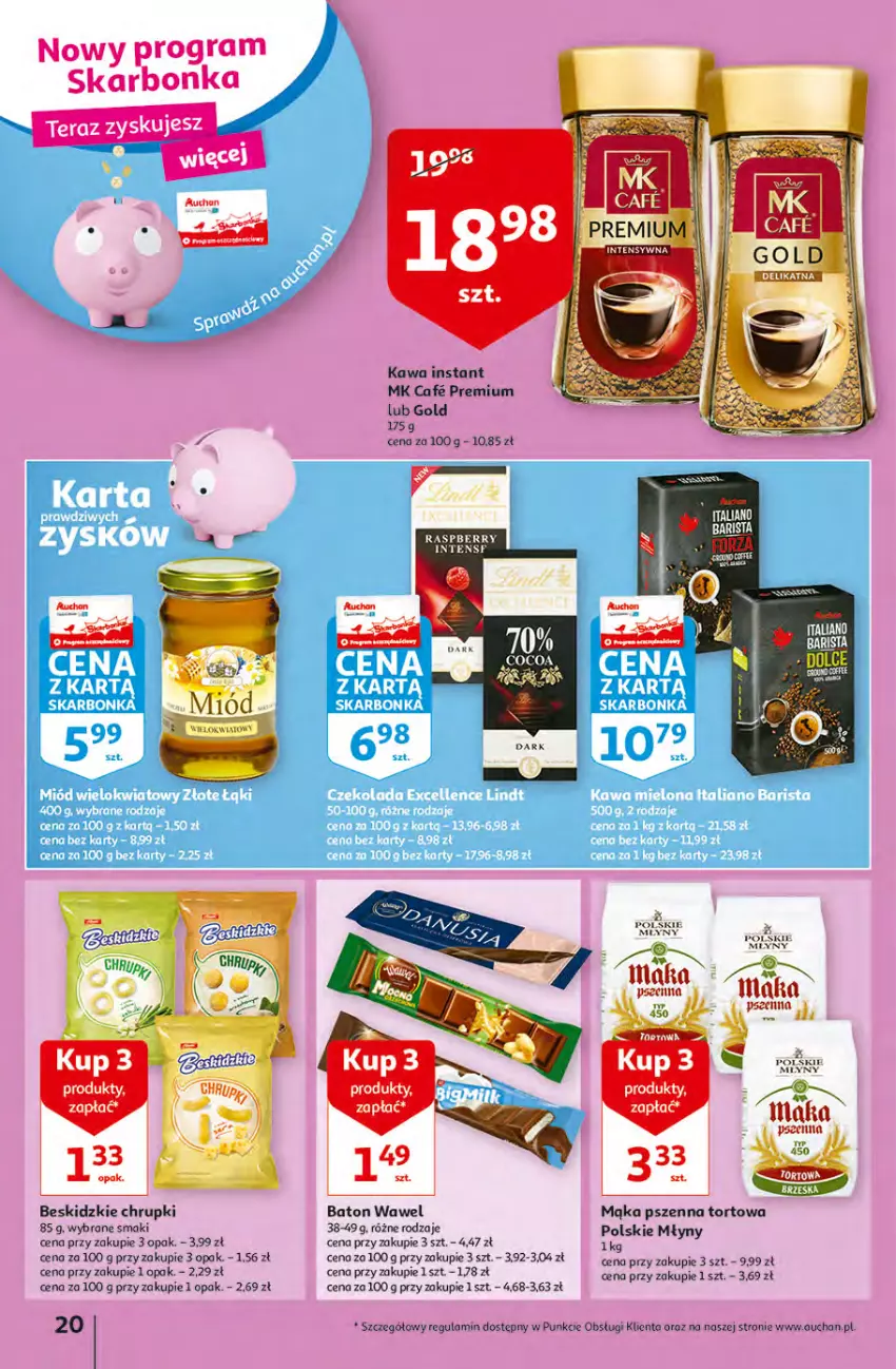 Gazetka promocyjna Auchan - przeNISKIE CENY z Maxi Pakami Hipermarkety - ważna 20.01 do 26.01.2022 - strona 20 - produkty: Baton, Beskidzki, Chrupki, Gra, Kawa, Mąka, Mąka pszenna, Polskie Młyny, Wawel