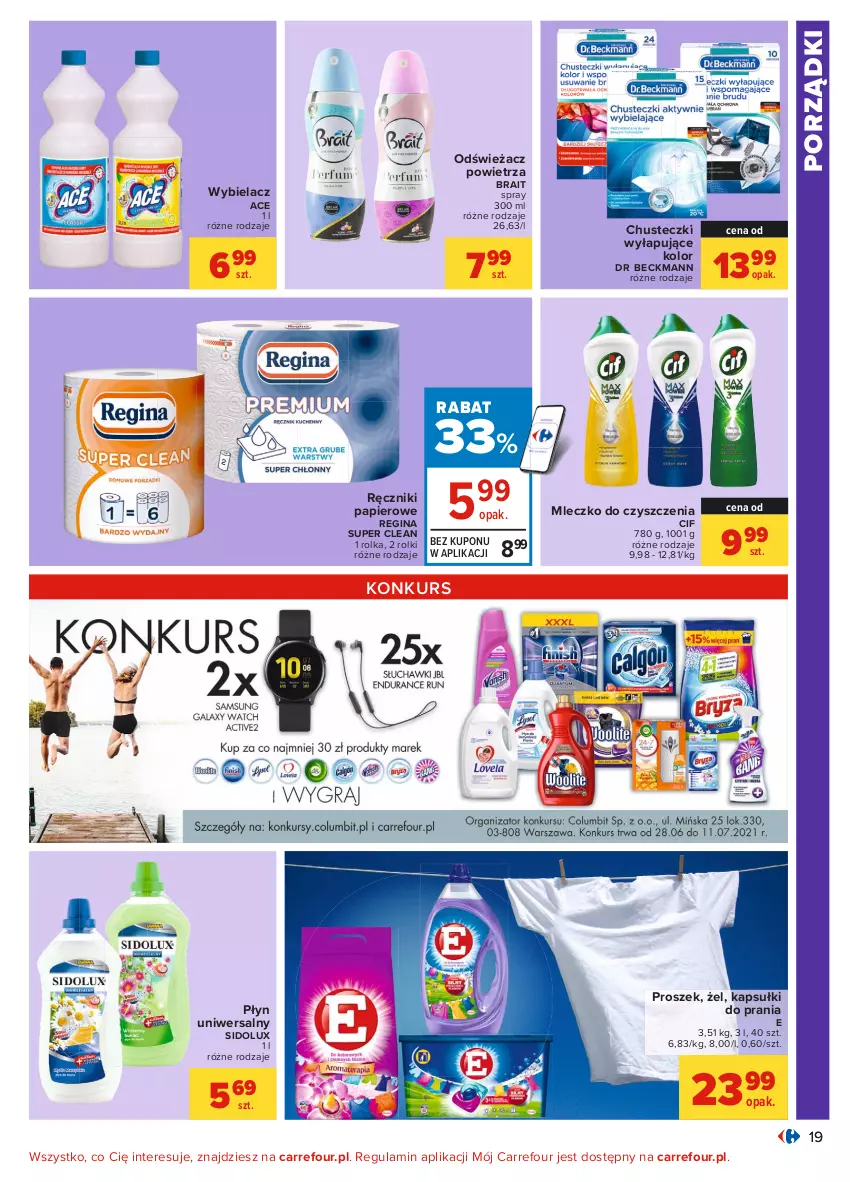 Gazetka promocyjna Carrefour - Gazetka Carrefour - ważna 28.06 do 10.07.2021 - strona 19 - produkty: Chusteczki, Cif, Gin, Kapsułki do prania, Mleczko, Odświeżacz powietrza, Papier, Por, Ręcznik, Ręczniki papierowe, Rolki, Sidolux