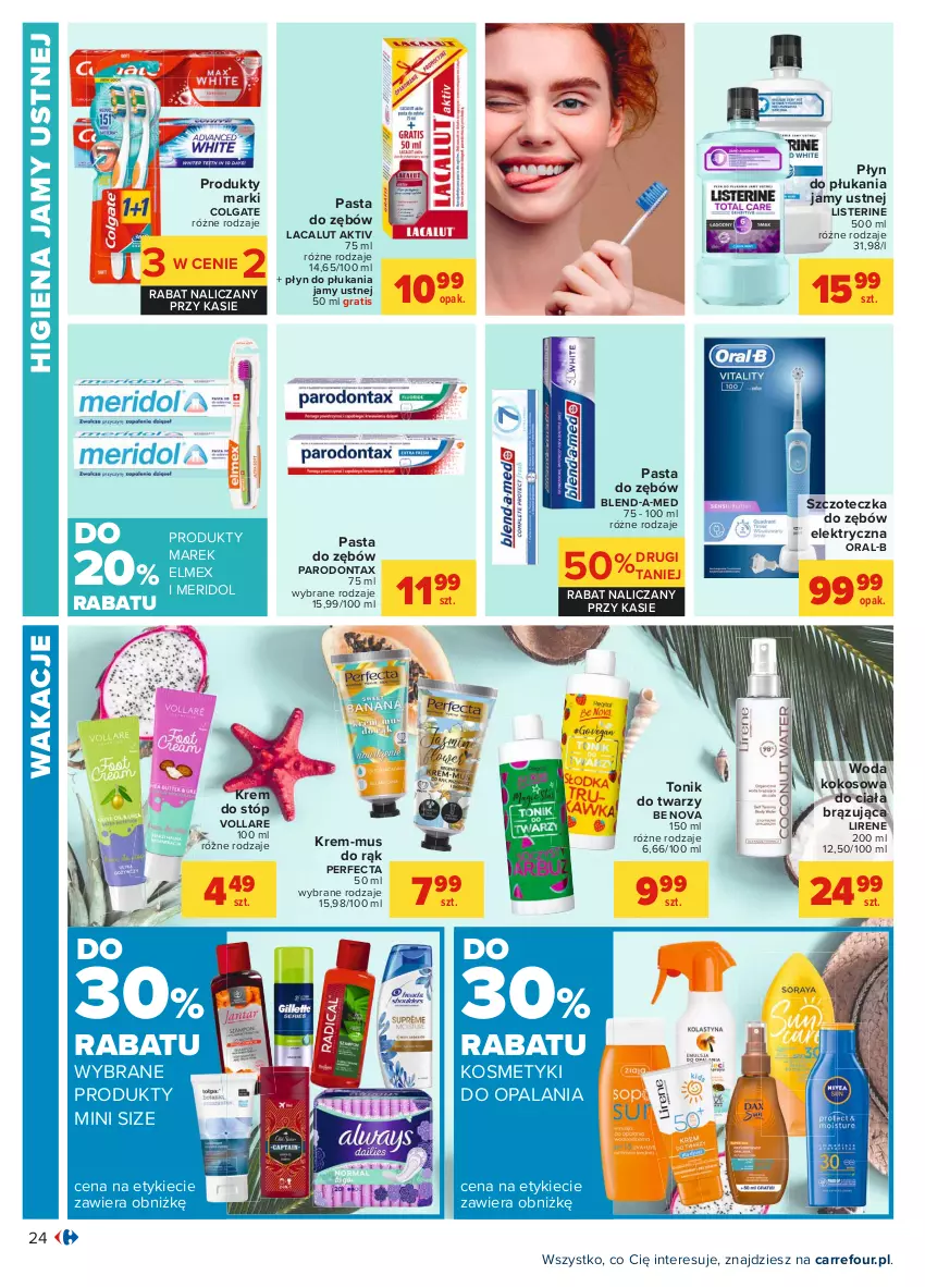 Gazetka promocyjna Carrefour - Gazetka Carrefour - ważna 28.06 do 10.07.2021 - strona 24 - produkty: Blend-a-Med, Colgate, Elmex, Gra, Higiena jamy ustnej, Kokos, Krem do stóp, Lacalut, LG, Lirene, Listerine, Mus, Parodontax, Pasta do zębów, Perfecta, Płyn do płukania, Płyn do płukania jamy ustnej, Szczoteczka, Szczoteczka do zębów, Tonik, Tonik do twarzy, Woda