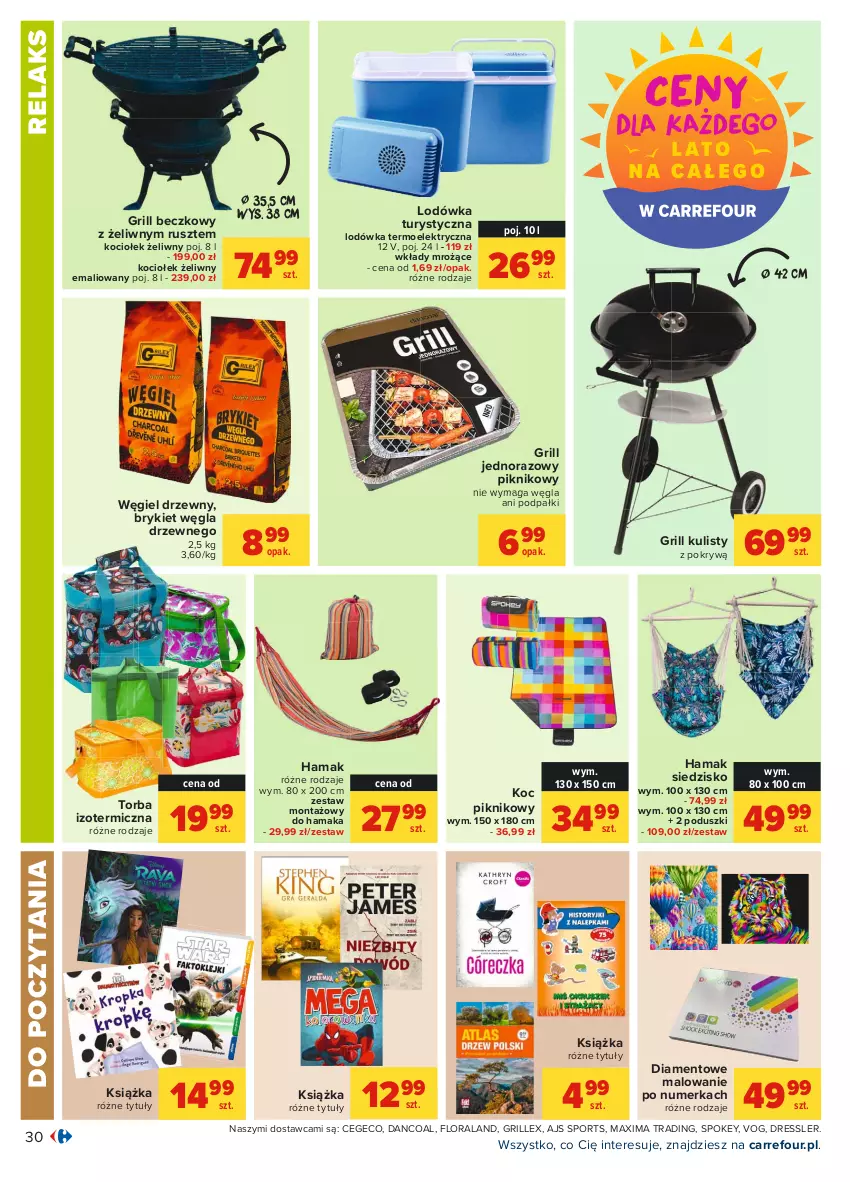 Gazetka promocyjna Carrefour - Gazetka Carrefour - ważna 28.06 do 10.07.2021 - strona 30 - produkty: Dres, Flora, Grill, Hama, Koc, Książka, Lodówka, Por, Siedzisko, Sport, Torba, Węgiel drzewny