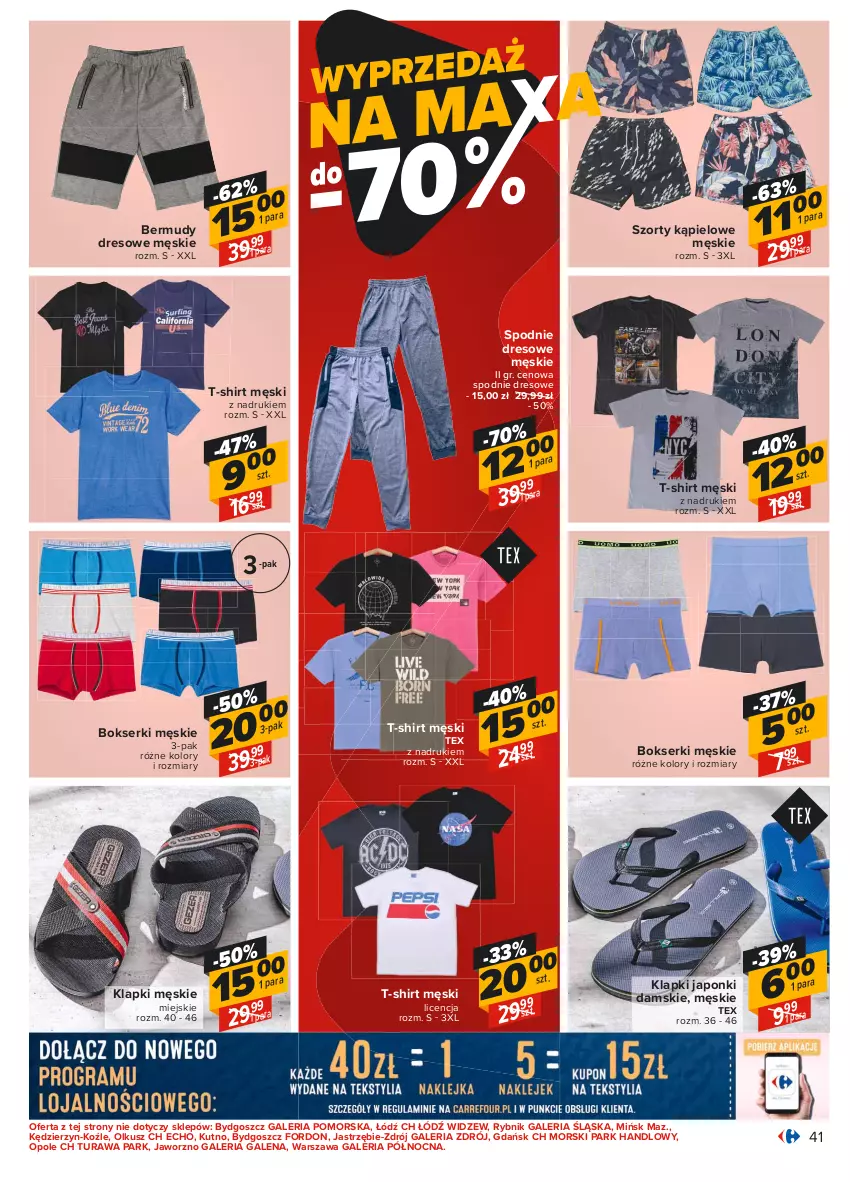 Gazetka promocyjna Carrefour - Gazetka Carrefour - ważna 28.06 do 10.07.2021 - strona 41 - produkty: Bermudy, Bokserki, Dres, Klapki, Ser, Spodnie, Spodnie dresowe, Szorty, T-shirt