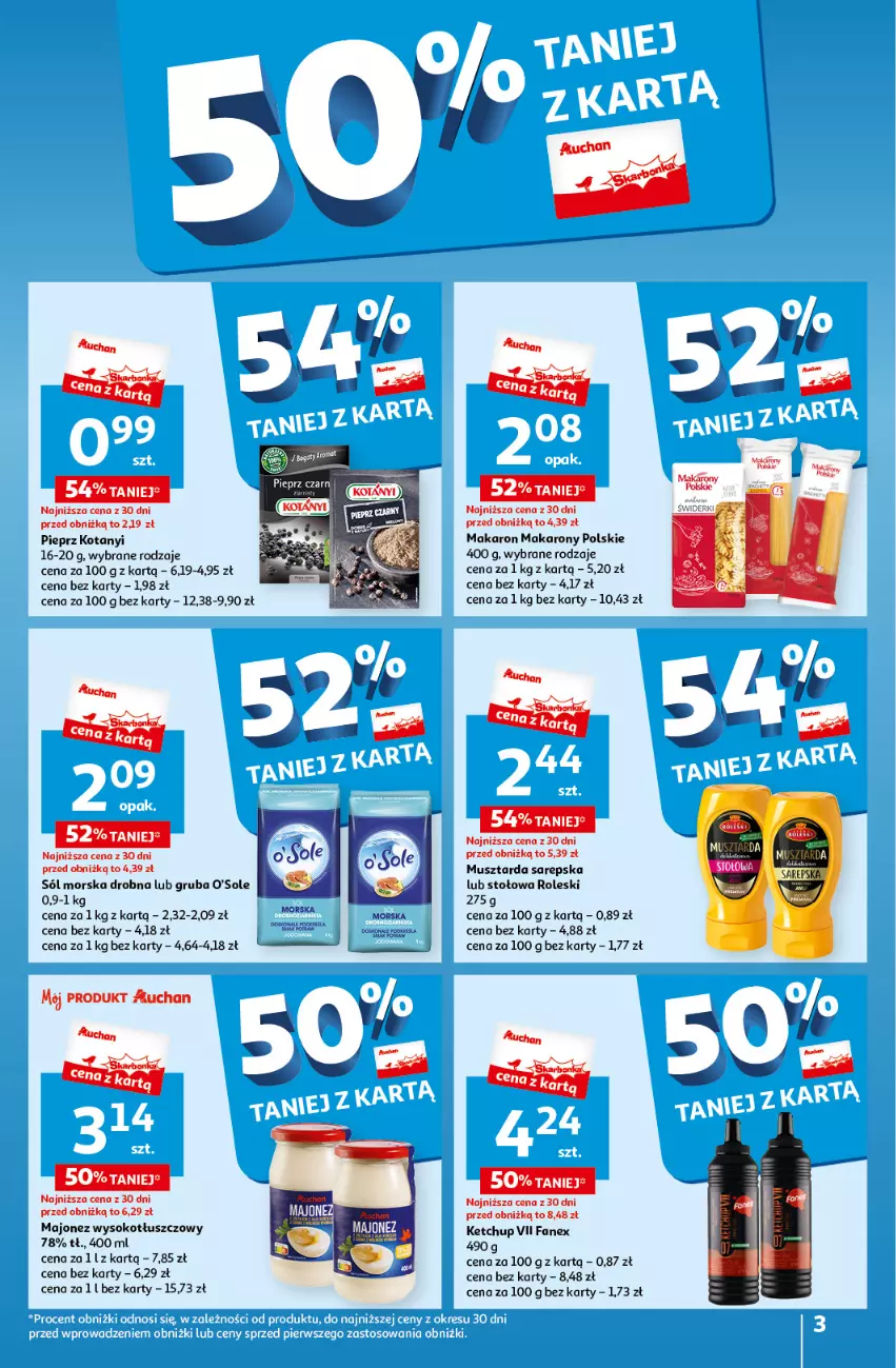 Gazetka promocyjna Auchan - Gazetka Oferty tygodnia Moje Auchan - ważna 23.05 do 29.05.2024 - strona 3 - produkty: Fa, Ketchup, Majonez, Makaron, Mus, Musztarda, Pieprz, Sok, Sól