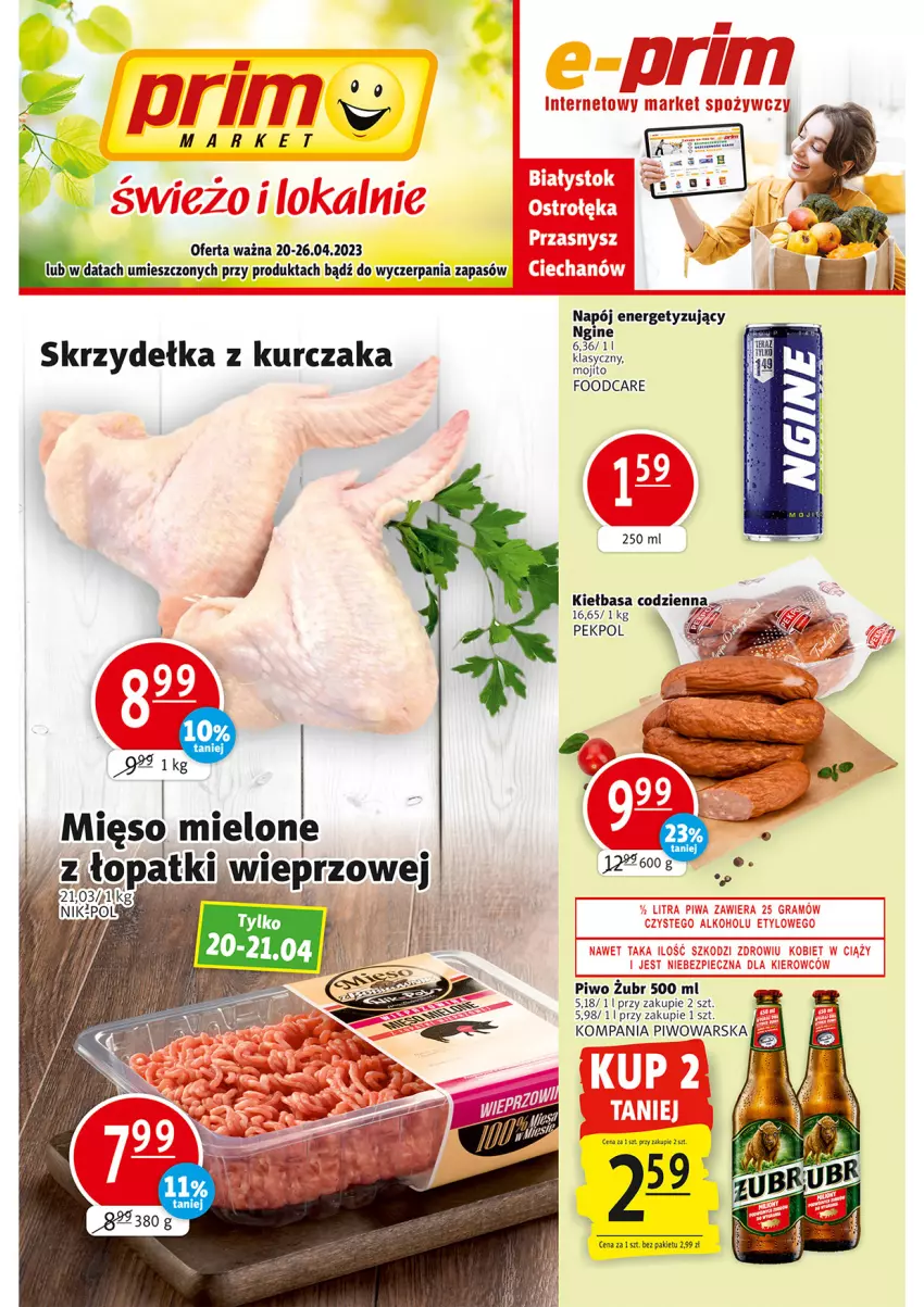 Gazetka promocyjna Prim Market - ważna 20.04 do 26.04.2023 - strona 1 - produkty: Gin, Kurczak, Napój, Pekpol, Piwo, Skrzydełka z kurczaka