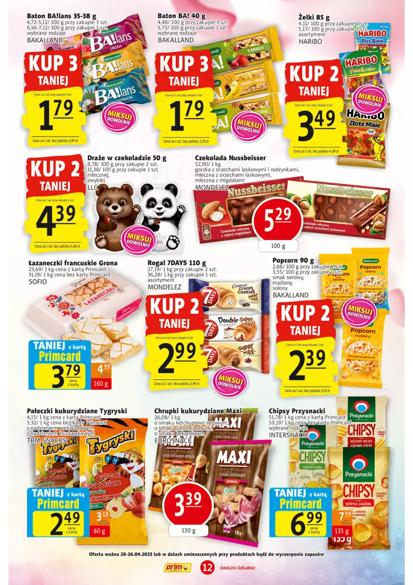 Gazetka promocyjna Prim Market - ważna 20.04 do 26.04.2023 - strona 12 - produkty: Ba!, Bakalland, Baton, Chipsy, Czekolada, Gry, Haribo, Koc, Popcorn, Przysnacki, Rogal, Ser