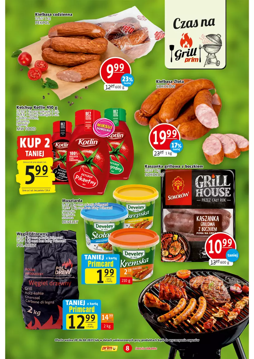 Gazetka promocyjna Prim Market - ważna 20.04 do 26.04.2023 - strona 8 - produkty: Grill, Kasza, Kaszanka, Kiełbasa, Sok, Sokołów