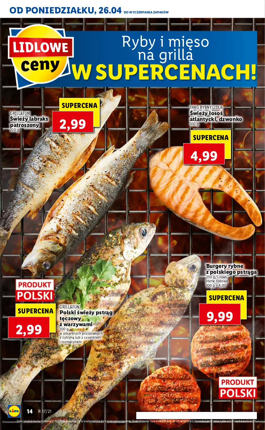Gazetka promocyjna Lidl - GAZETKA - ważna 26.04 do 28.04.2021 - strona 14 - produkty: Burger, Grill, Mięso, Pstrąg, Pstrąg tęczowy, Warzywa