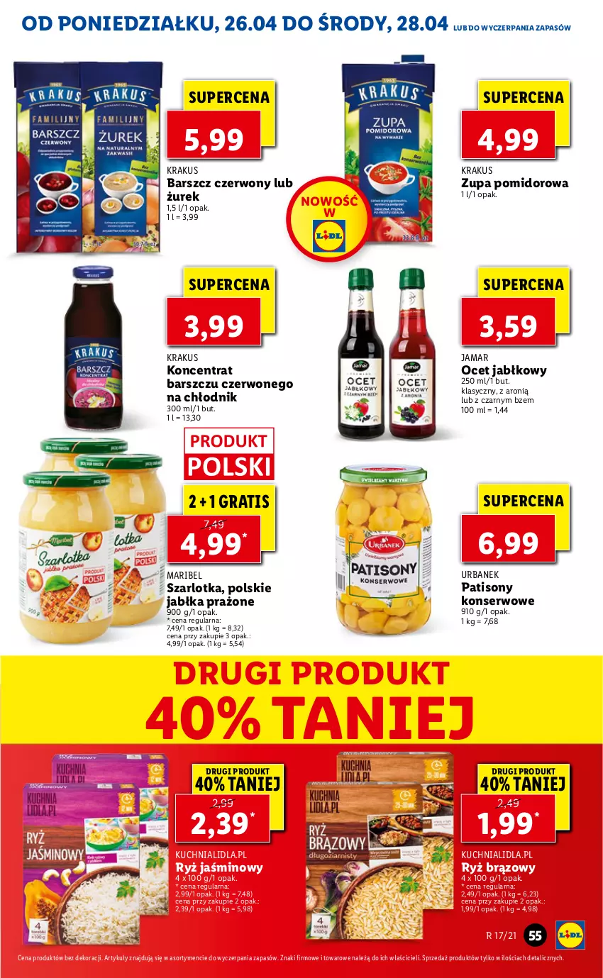 Gazetka promocyjna Lidl - GAZETKA - ważna 26.04 do 28.04.2021 - strona 55 - produkty: Gra, Jabłka, Jabłka prażone, Krakus, Kuchnia, Ocet, Ryż, Ser, Sony, Szarlotka, Zupa, Zupa pomidorowa