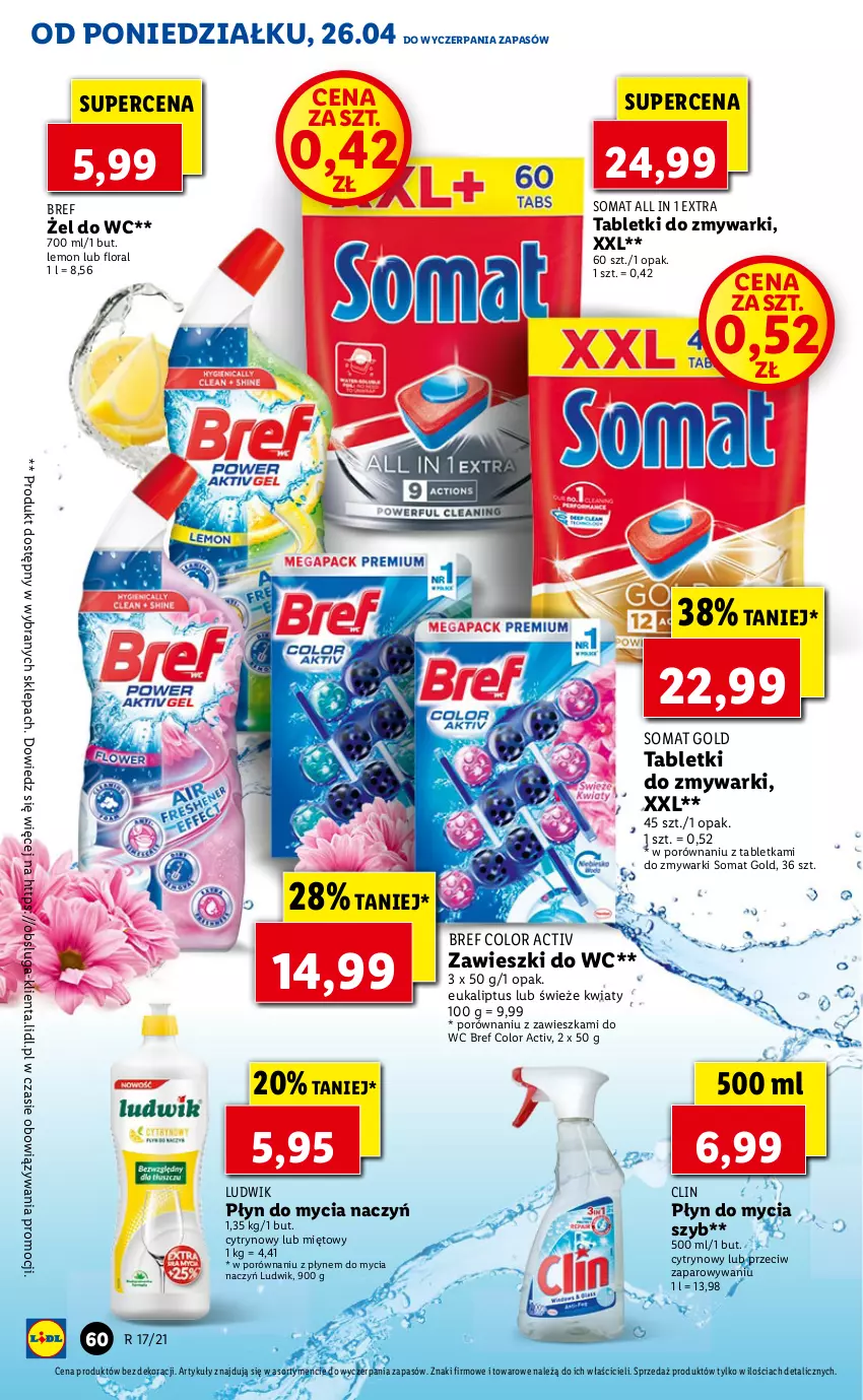 Gazetka promocyjna Lidl - GAZETKA - ważna 26.04 do 28.04.2021 - strona 60 - produkty: Bref, Clin, Do mycia naczyń, Ludwik, Płyn do mycia, Płyn do mycia naczyń, Por, Somat, Somat gold, Tablet, Tabletki do zmywarki, Zawieszki, Zmywarki