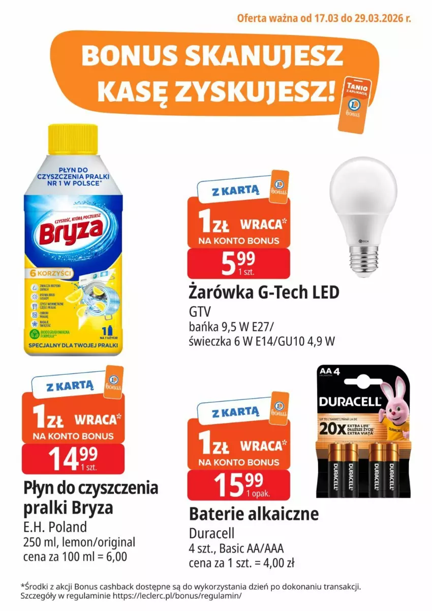 Gazetka promocyjna E Leclerc - ważna 17.03 do 29.03.2026 - strona 1 - produkty: Bryza, Fa, Gin, Pralki, Sos, Tran