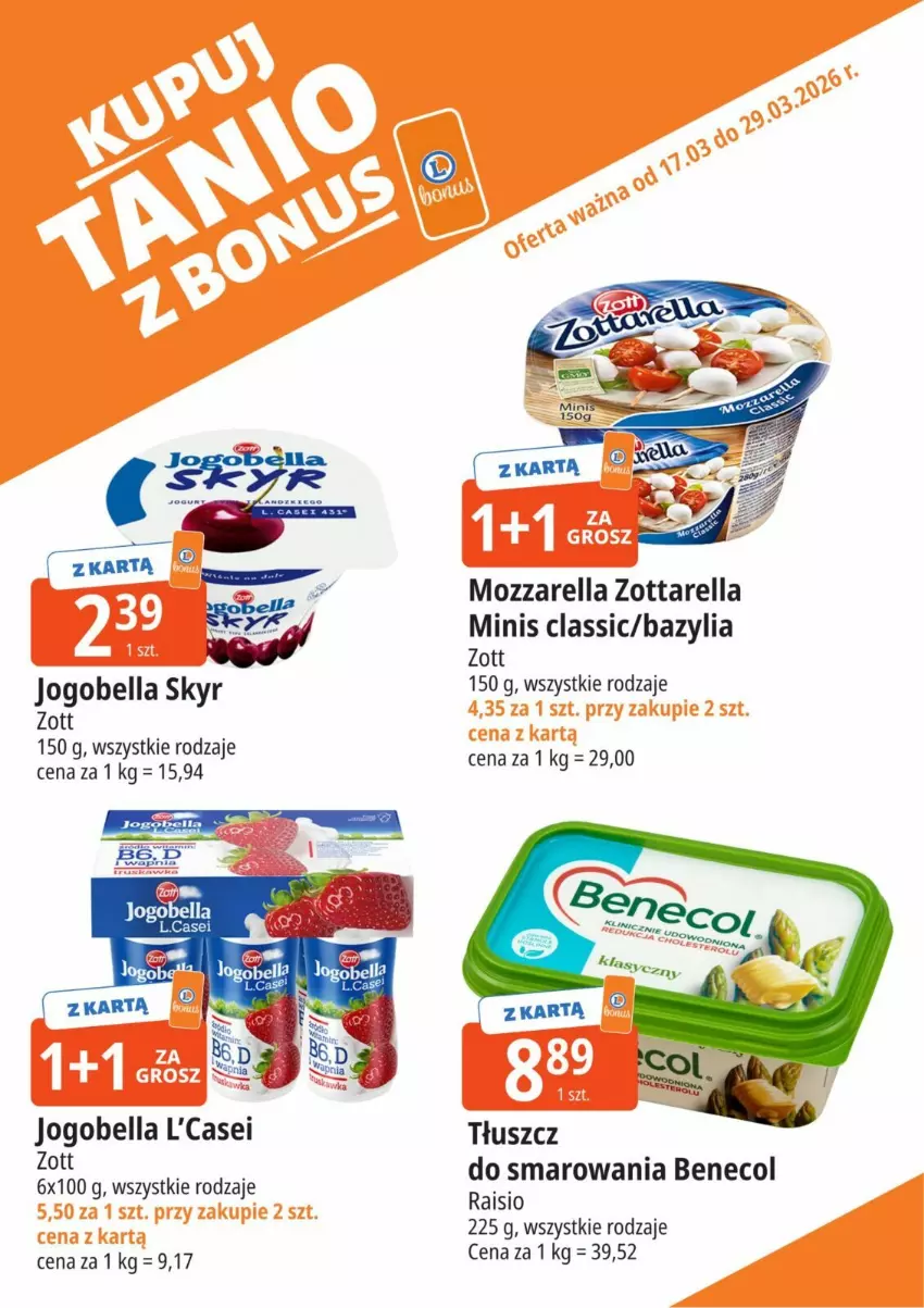 Gazetka promocyjna E Leclerc - ważna 17.03 do 29.03.2026 - strona 2 - produkty: Bazyl, Bazylia, Bell, Bella, Benecol, Jogobella, Mozzarella, Zott, Zottarella