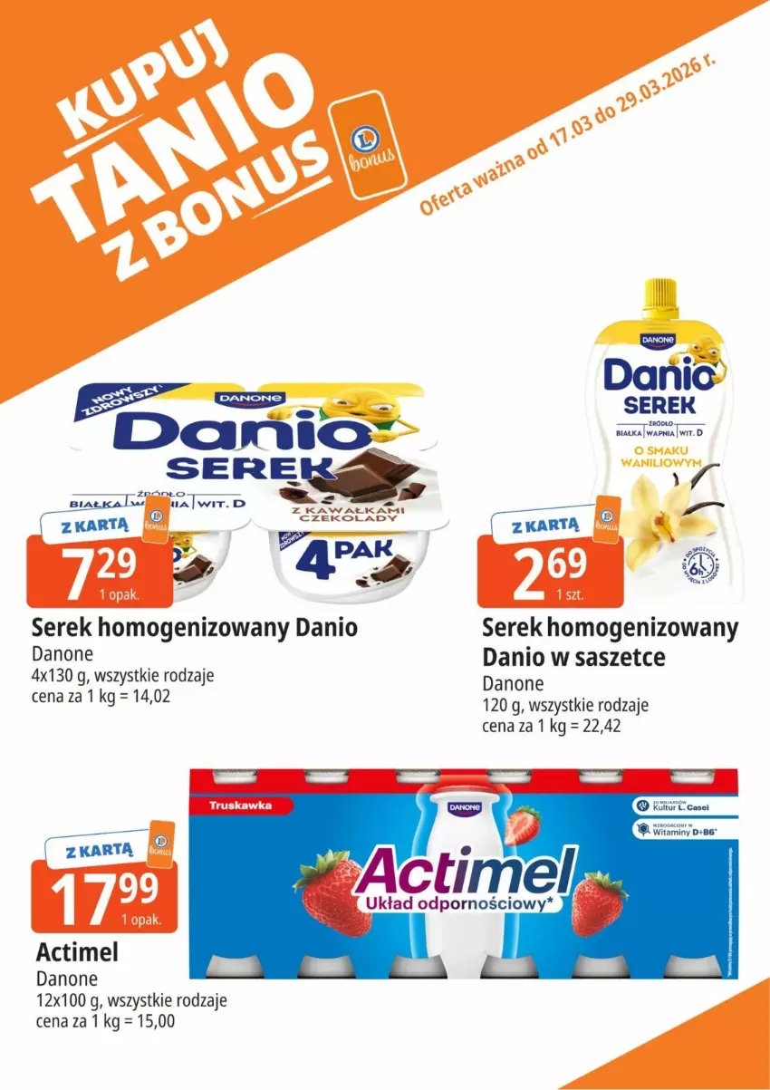 Gazetka promocyjna E Leclerc - ważna 17.03 do 29.03.2026 - strona 3 - produkty: Actimel, Danio, Danone, Ser, Serek, Serek homogenizowany