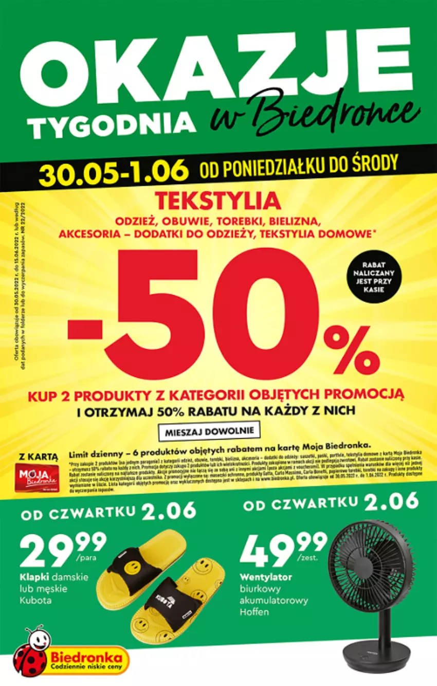 Gazetka promocyjna Biedronka - ważna 30.05 do 15.06.2022 - strona 1 - produkty: Akumulator, Biurko, Fa, Gra, Klapki, Por, Stek