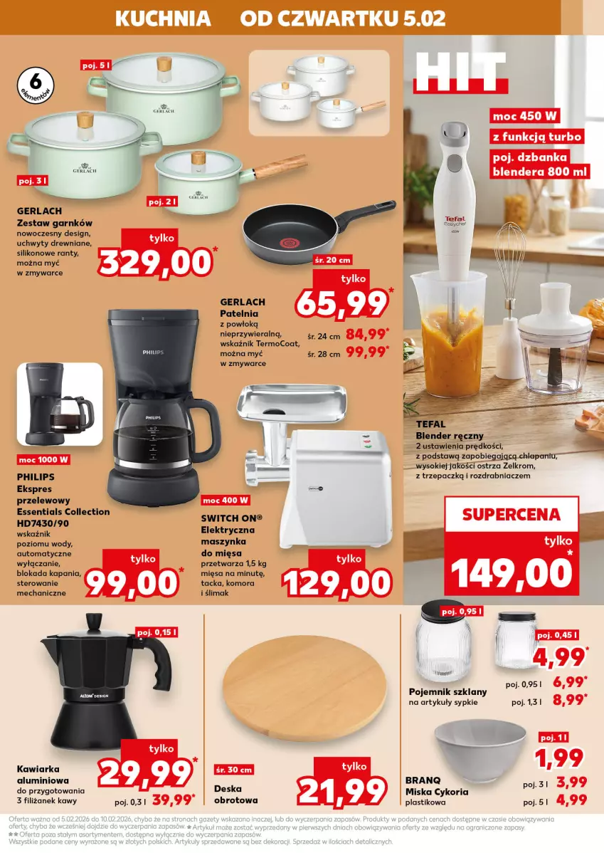 Gazetka promocyjna Kaufland - Kaufland - ważna 05.02 do 10.02.2026 - strona 13 - produkty: Blender, Blender ręczny, Fa, Kawiarka, Kuchnia, Maszynka, Miska, Patelnia, Philips, Pojemnik, Pojemnik szklany, Rozdrabniacz, Sok, Szynka, Tefal, Uchwyty