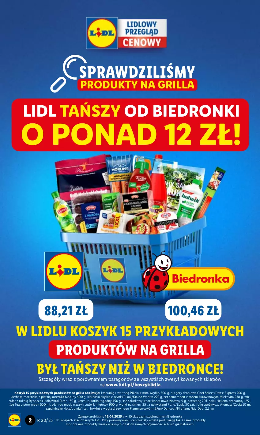 Gazetka promocyjna Lidl - GAZETKA - ważna 12.05 do 17.05.2025 - strona 2 - produkty: Burger, Camembert, Do mycia naczyń, Gra, Grill, Hellena, Ice tea, Kasza, Ketchup, Kiełbaski śląskie, Knorr, Kosz, Kotlin, Kurczak, Lipton, Ludwik, Mleko, Mlekovita, Morliny, PIKOK, Płyn do mycia, Płyn do mycia naczyń, Por, Pur, Rama, Sałat, Ser, Sok, Sos, Wino, Worki na śmiec, Worki na śmieci