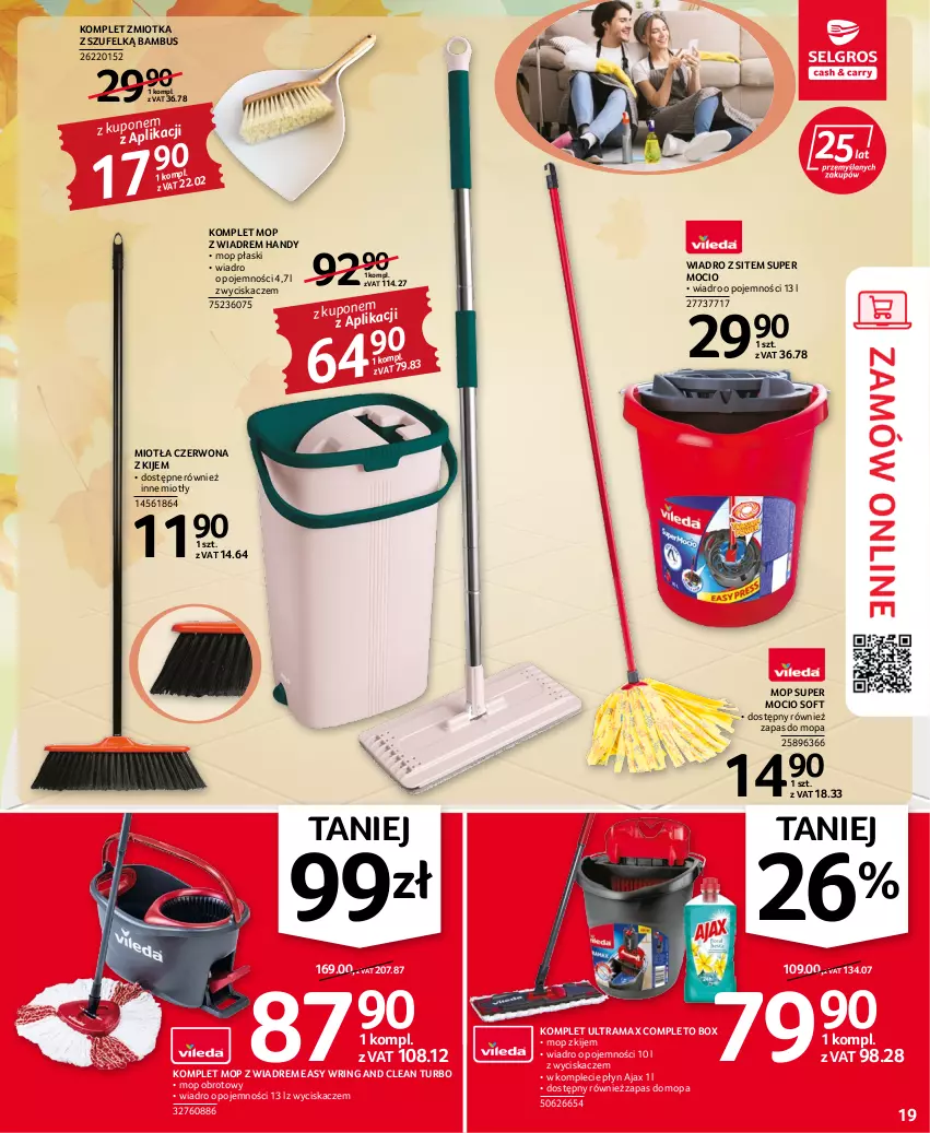 Gazetka promocyjna Selgros - Oferta przemysłowa - ważna 22.09 do 05.10.2022 - strona 19 - produkty: Ajax, Kije, Miotła, Mop, Rama, Wiadro