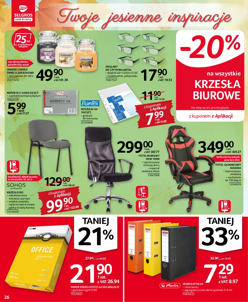 Gazetka promocyjna Selgros - Oferta przemysłowa - ważna 22.09 do 05.10.2022 - strona 26 - produkty: Biuro, Fotel, Fotel gamingowy, Gra, Kosz, Krzesło, Mop, Okulary do czytania, Papier, Rama, Ser, Siedzisko, Sok, Top