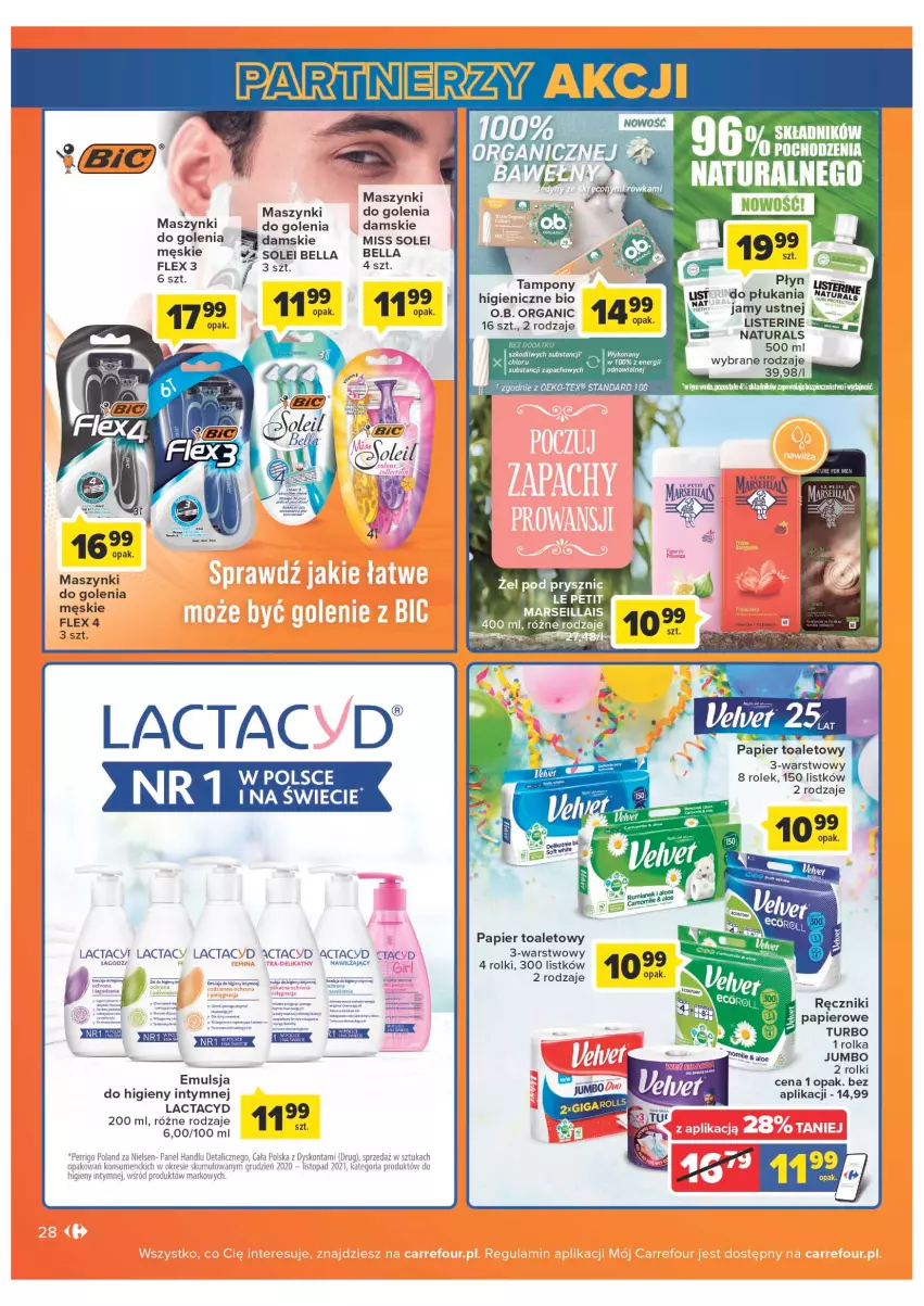 Gazetka promocyjna Carrefour - Gazetka Carrefour - ważna 05.07 do 30.07.2022 - strona 28 - produkty: Bell, Bella, Emulsja, Lactacyd, Listerine, O.B., Papier, Papier toaletowy, Ręcznik, Ręczniki papierowe, Rolki, Tampony, Top