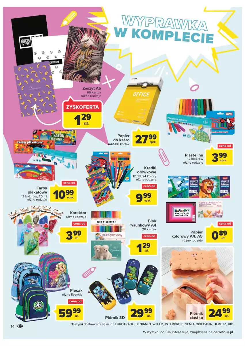 Gazetka promocyjna Carrefour - Gazetka Market Zyskoteka - ważna 19.07 do 30.07.2022 - strona 14 - produkty: BIC, Fa, Papier, Papier do ksero, Piórnik, Plastelina, Ser