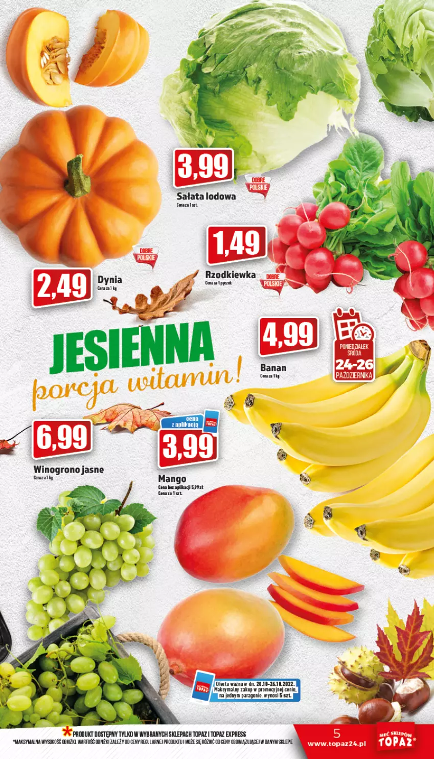 Gazetka promocyjna Topaz - Gazetka - ważna 20.10 do 26.10.2022 - strona 5 - produkty: Mango, Sałat, Sałata lodowa, Top, Wino