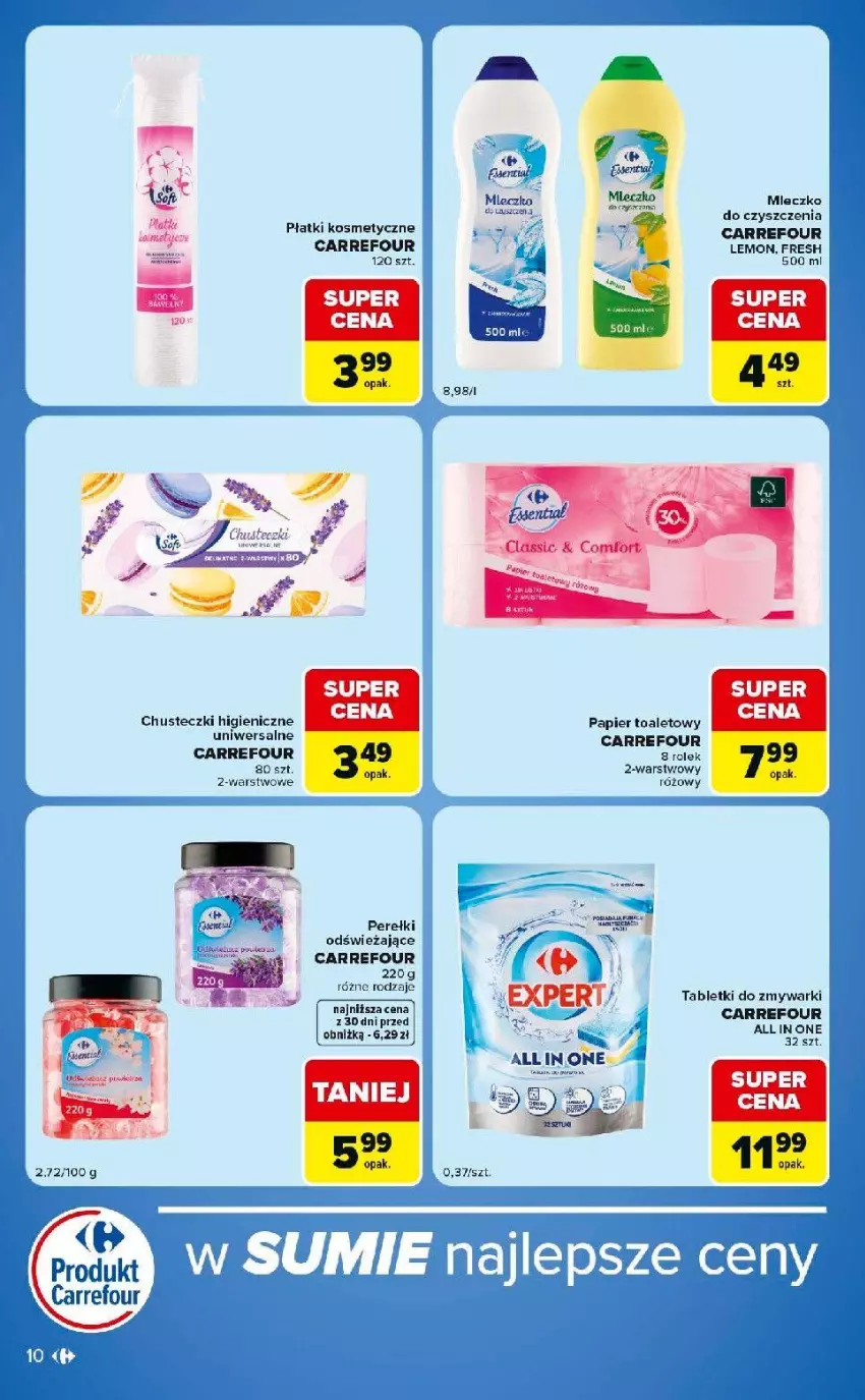 Gazetka promocyjna Carrefour - Gazetka Market w SUMIE ekspresowe zakupy - ważna 25.08 do 31.08.2026 - strona 10 - produkty: Chusteczki, Miecz, Mleczko, Papier, Papier toaletowy, Płatki kosmetyczne, Tablet, Tabletki do zmywarki, Zmywarki