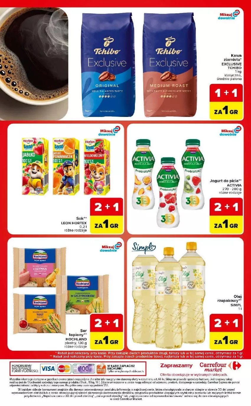 Gazetka promocyjna Carrefour - Gazetka Market w SUMIE ekspresowe zakupy - ważna 25.08 do 31.08.2026 - strona 12 - produkty: Activia, Fa, Hochland, Hortex, Jogurt, Kawa, Leon, Olej, Olej rzepakowy, Ser, Sok, Stek, Tchibo