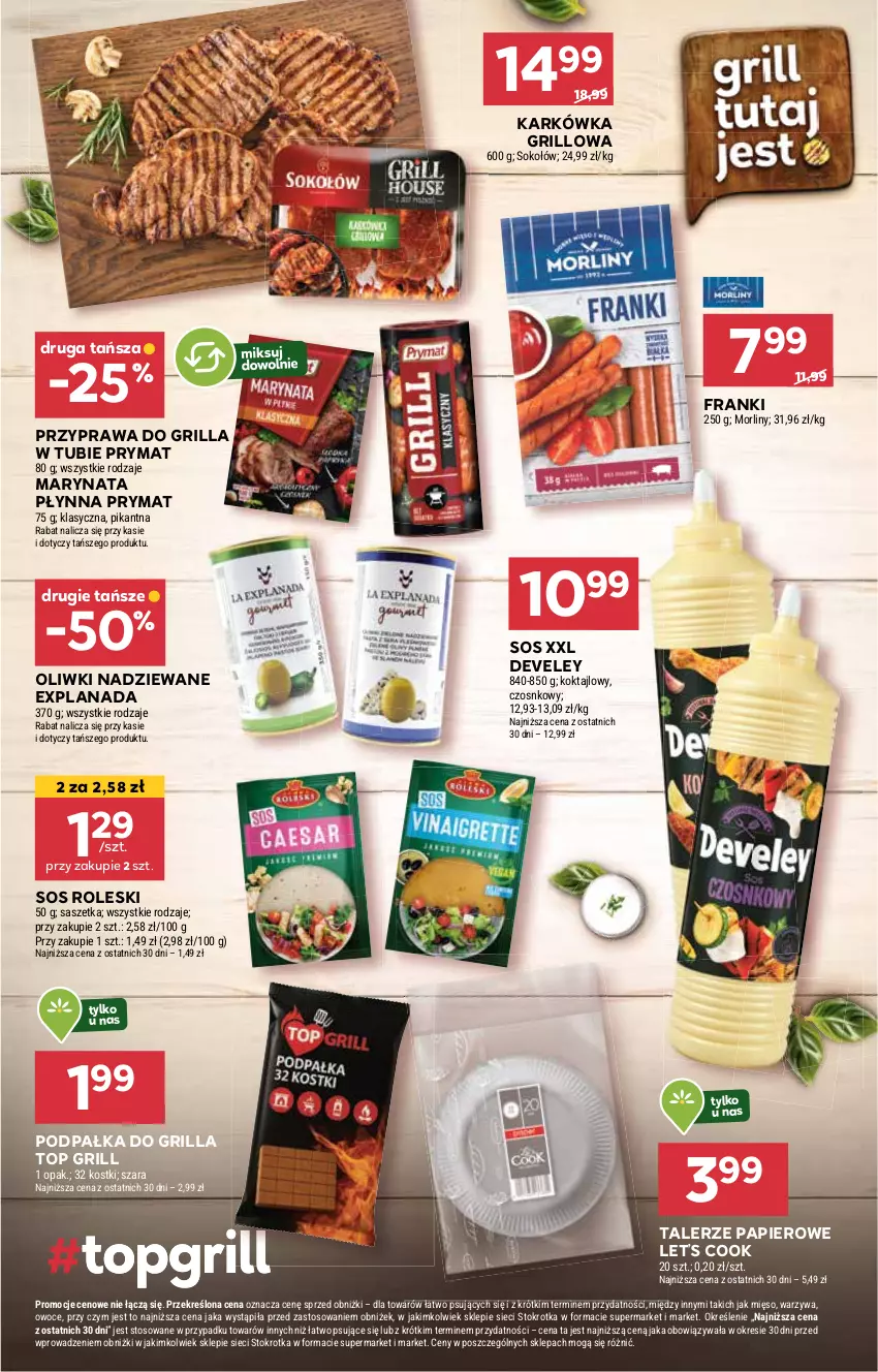 Gazetka promocyjna Stokrotka - Supermarket - ważna 08.05 do 14.05.2025 - strona 11 - produkty: Grill, LANA, Mięso, Morliny, Oliwki, Owoce, Papier, Prymat, Sok, Sokołów, Sos, Talerz, Top, Warzywa