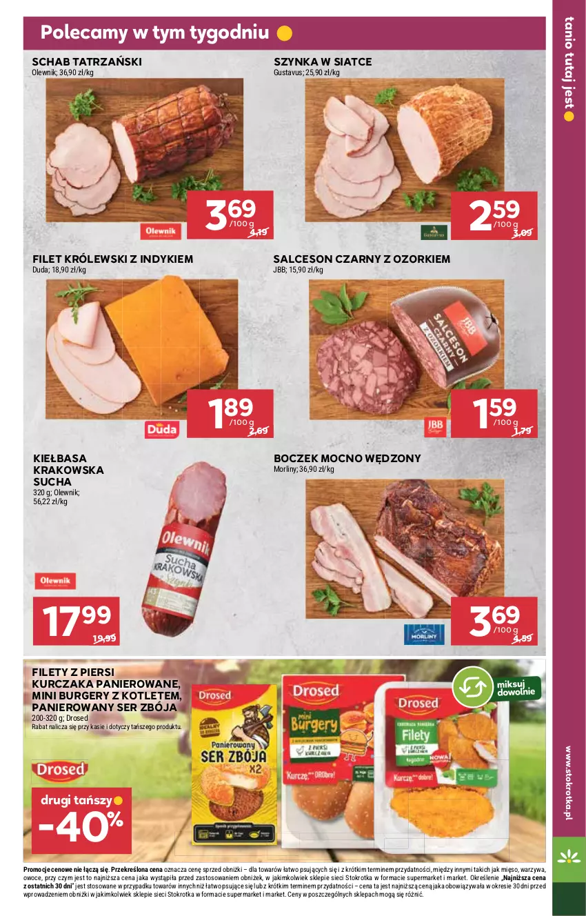 Gazetka promocyjna Stokrotka - Supermarket - ważna 08.05 do 14.05.2025 - strona 13 - produkty: Boczek, Burger, Duda, Kiełbasa, Kiełbasa krakowska, Kotlet, Królewski, Kurczak, Mięso, Morliny, Olewnik, Owoce, Salceson, Ser, Szynka, Warzywa