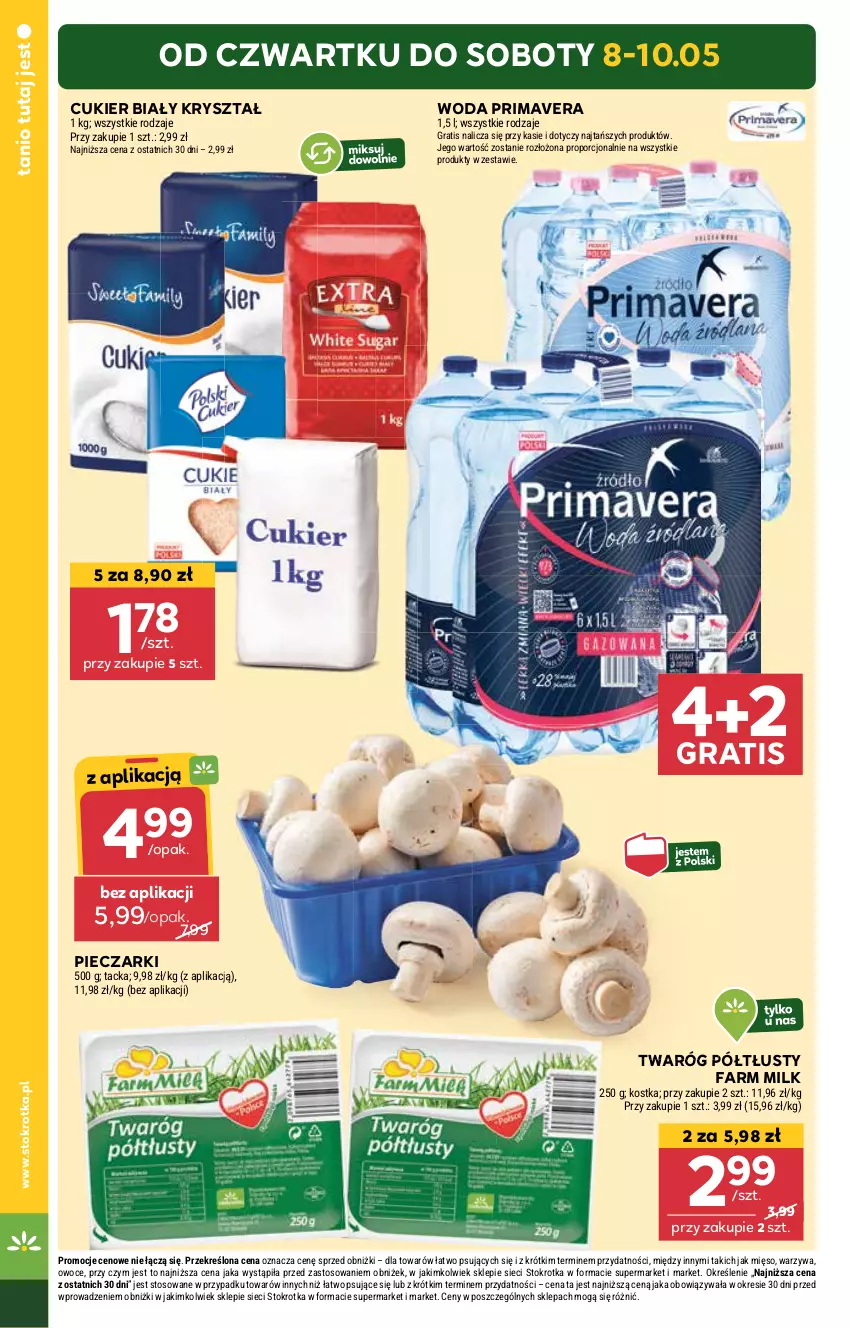 Gazetka promocyjna Stokrotka - Supermarket - ważna 08.05 do 14.05.2025 - strona 2 - produkty: Cukier, Fa, Farm Milk, Gra, Mięso, Owoce, Piec, Por, Prima, Primavera, Twaróg, Twaróg półtłusty, Warzywa, Woda