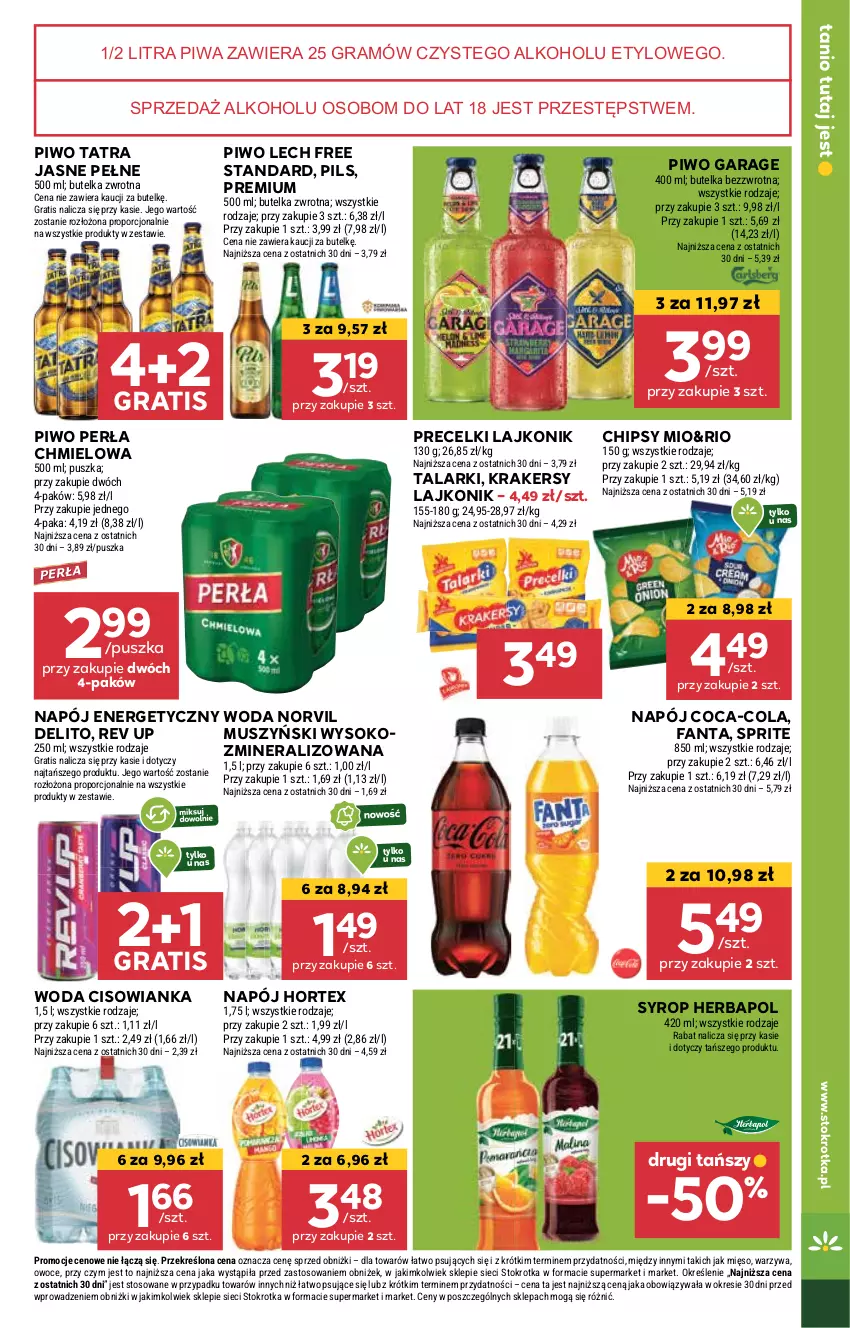 Gazetka promocyjna Stokrotka - Supermarket - ważna 08.05 do 14.05.2025 - strona 25 - produkty: Chipsy, Cisowianka, Coca-Cola, Fa, Fanta, Gra, Herbapol, Hortex, Krakersy, Lajkonik, Mięso, Mus, Napój, Napój energetyczny, Owoce, Perła, Piwa, Piwo, Por, Precelki, Sok, Sprite, Syrop, Tatra, Warzywa, Woda