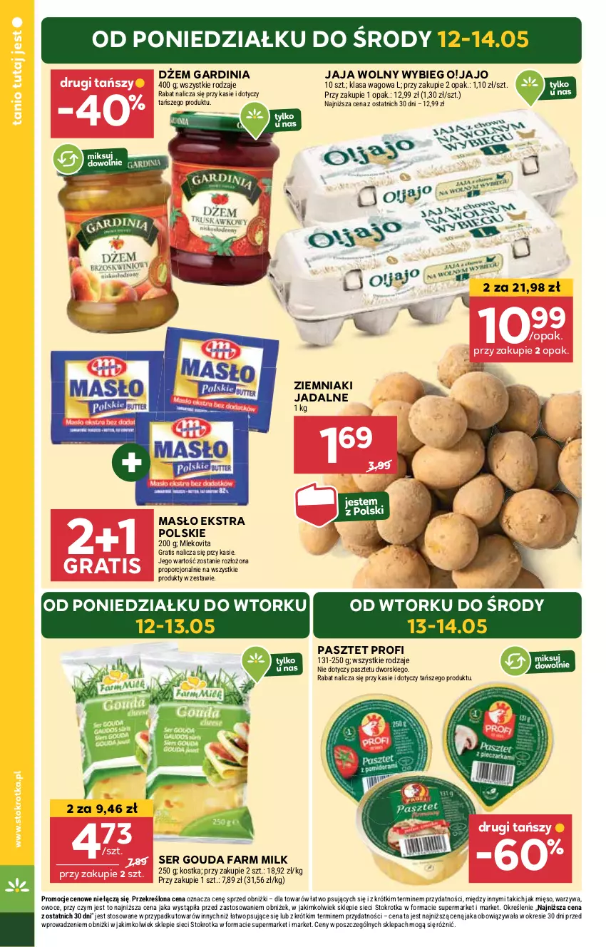 Gazetka promocyjna Stokrotka - Supermarket - ważna 08.05 do 14.05.2025 - strona 4 - produkty: Dżem, Fa, Farm Milk, Gouda, Gra, Jaja, Masło, Mięso, Mleko, Mlekovita, Owoce, Pasztet, Por, Ser, Warzywa, Ziemniaki
