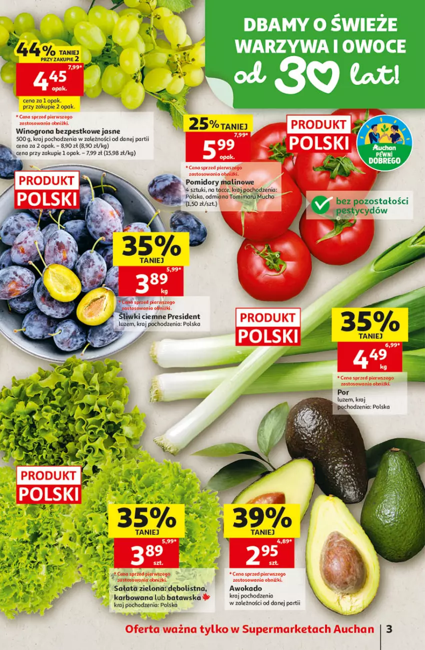 Gazetka promocyjna Auchan - 30 Lat Supermarket - ważna 17.09 do 23.09.2026 - strona 3 - produkty: LG, Pomidory, Por, Sałat, Wino, Winogrona, Winogrona bezpestkowe