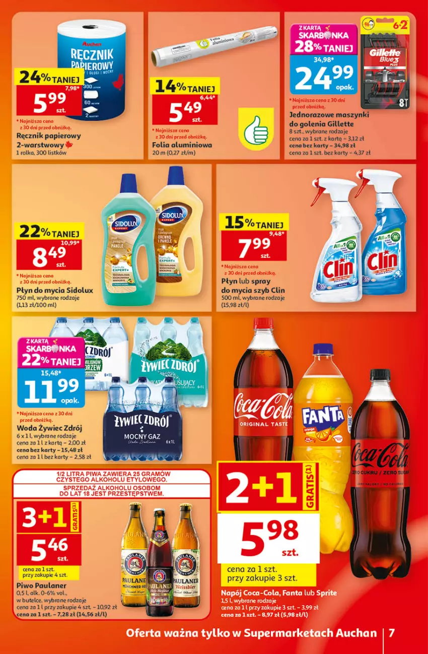 Gazetka promocyjna Auchan - 30 Lat Supermarket - ważna 17.09 do 23.09.2026 - strona 7 - produkty: Clin, Folia aluminiowa, Gillette, Papier, Piwo, Płyn do mycia, Ręcznik, Sidolux, Woda