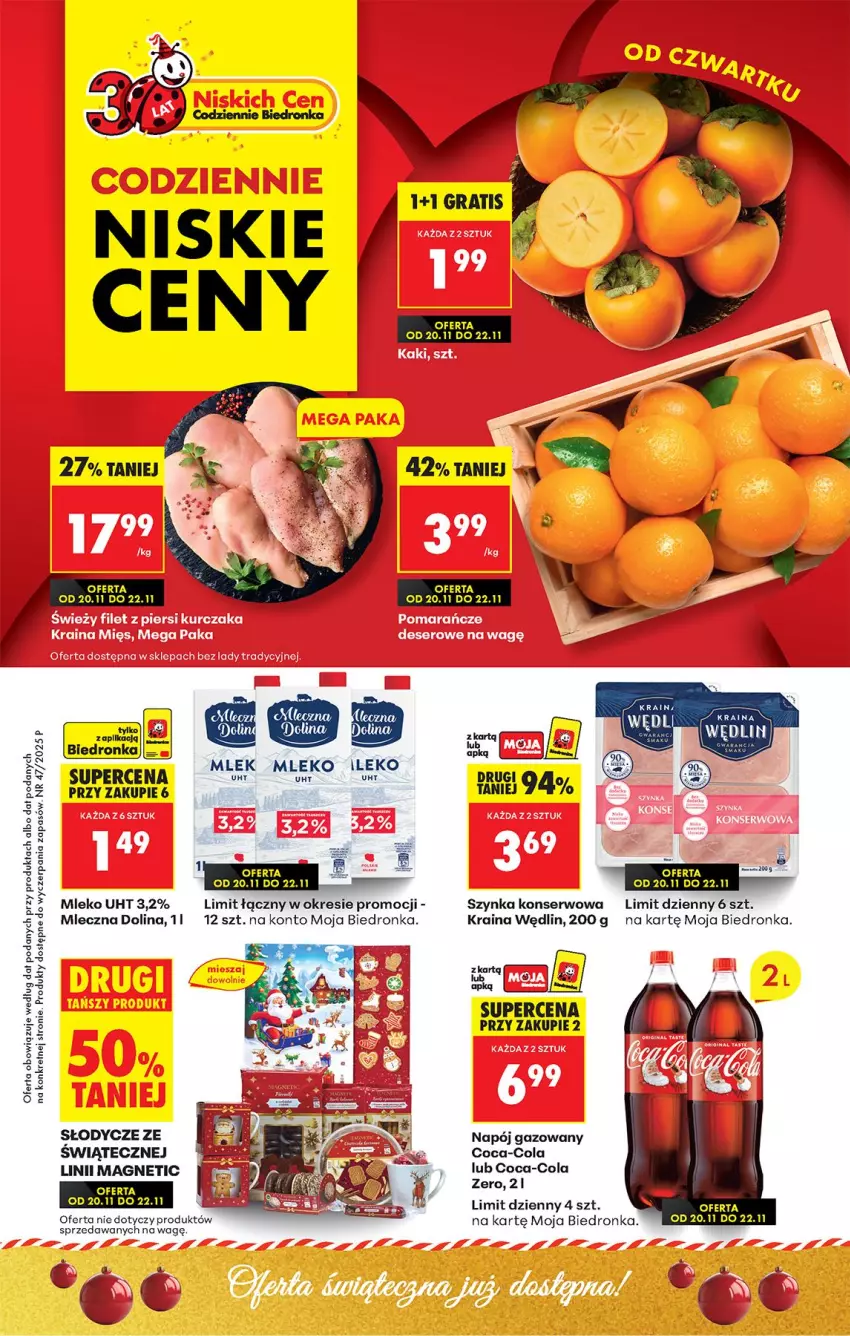 Gazetka promocyjna Biedronka - Od Czwartku - ważna 20.11 do 26.11.2025 - strona 1 - produkty: Coca-Cola, Gra, Mleko, Napój, Napój gazowany, Ser, Szynka, Szynka konserwowa