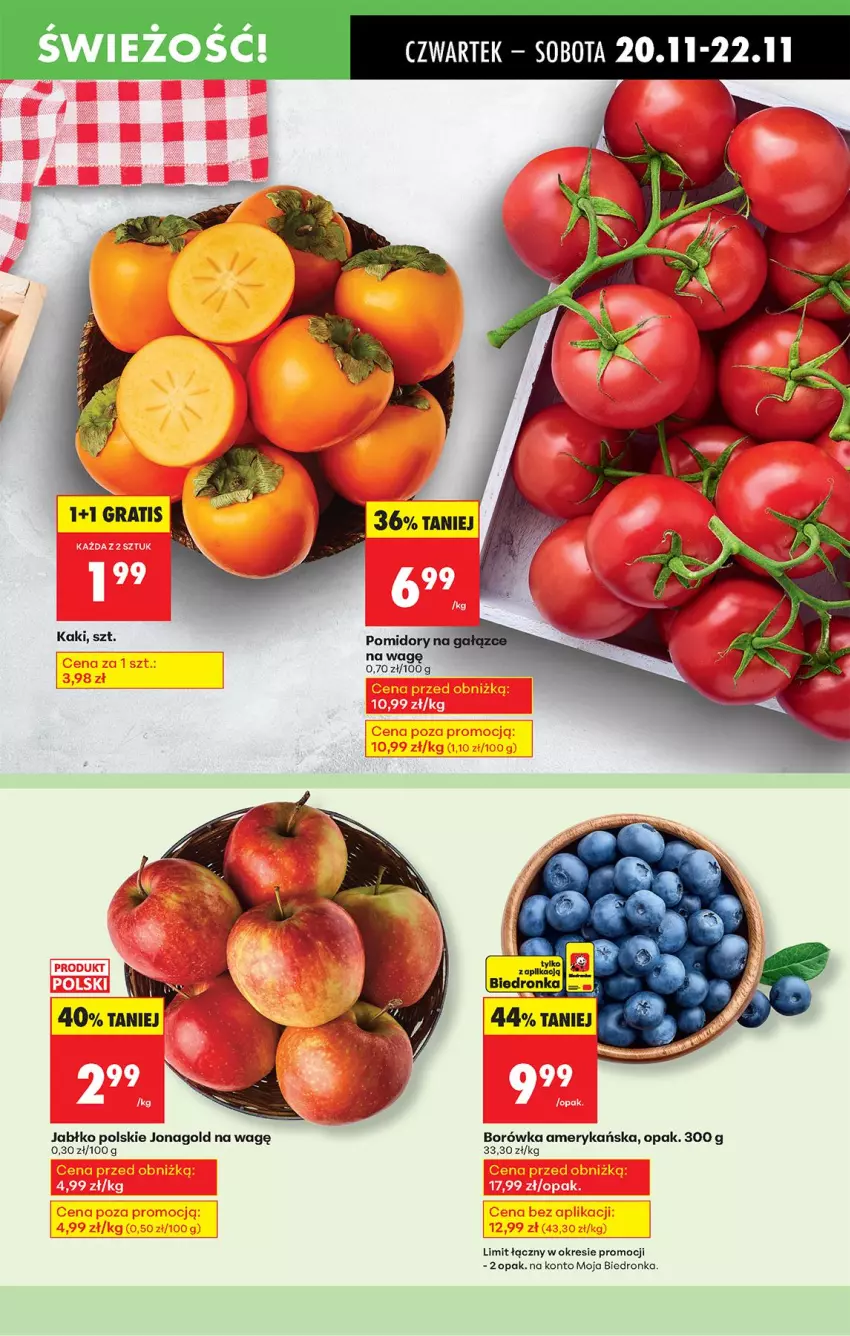 Gazetka promocyjna Biedronka - Od Czwartku - ważna 20.11 do 26.11.2025 - strona 19 - produkty: Borówka, Borówka amerykańska, Jonagold, Kaki, Pomidory