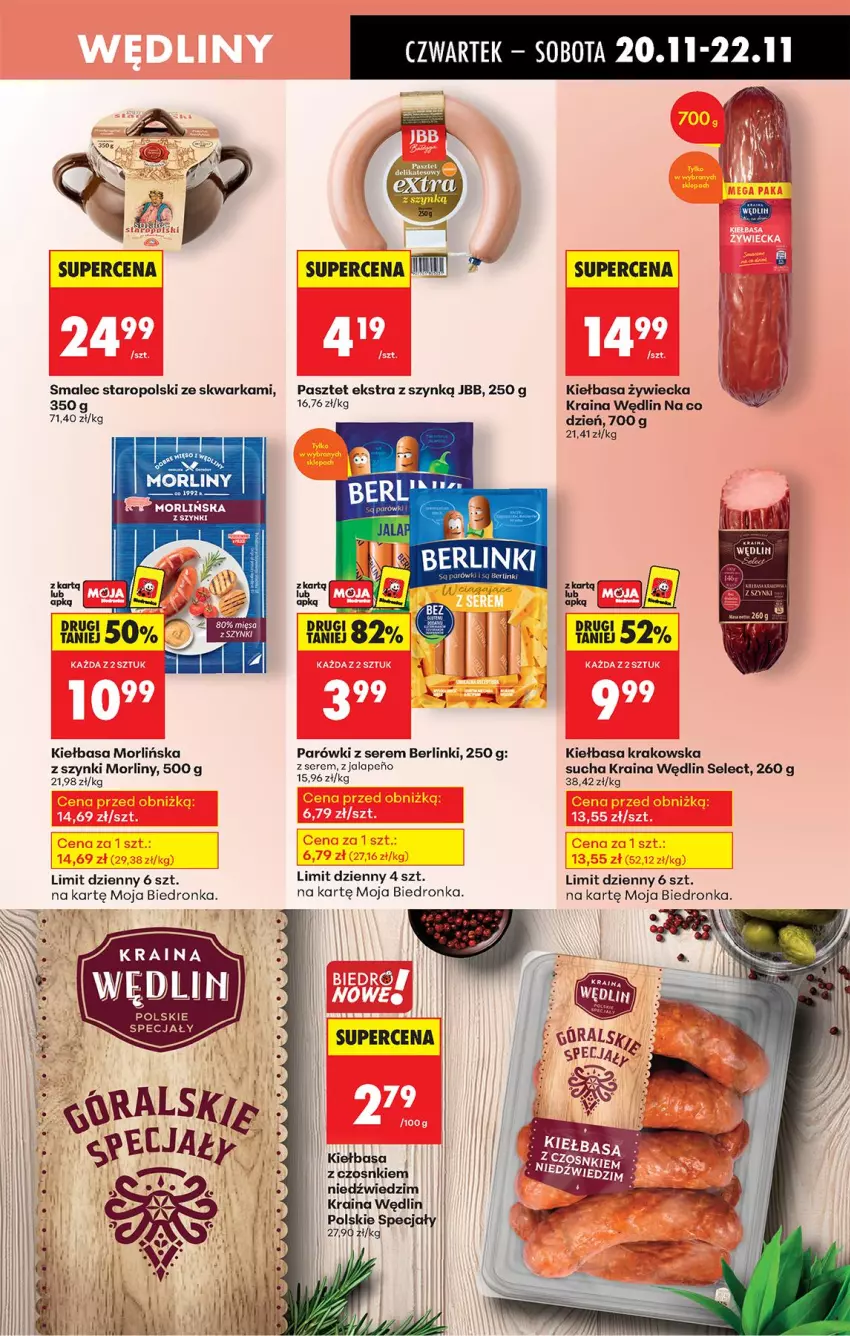 Gazetka promocyjna Biedronka - Od Czwartku - ważna 20.11 do 26.11.2025 - strona 53 - produkty: Berlinki, Kiełbasa, Kiełbasa krakowska, Kiełbasa zywiecka, Morliny, Parówki, Pasztet, Ser, Smalec, Warka