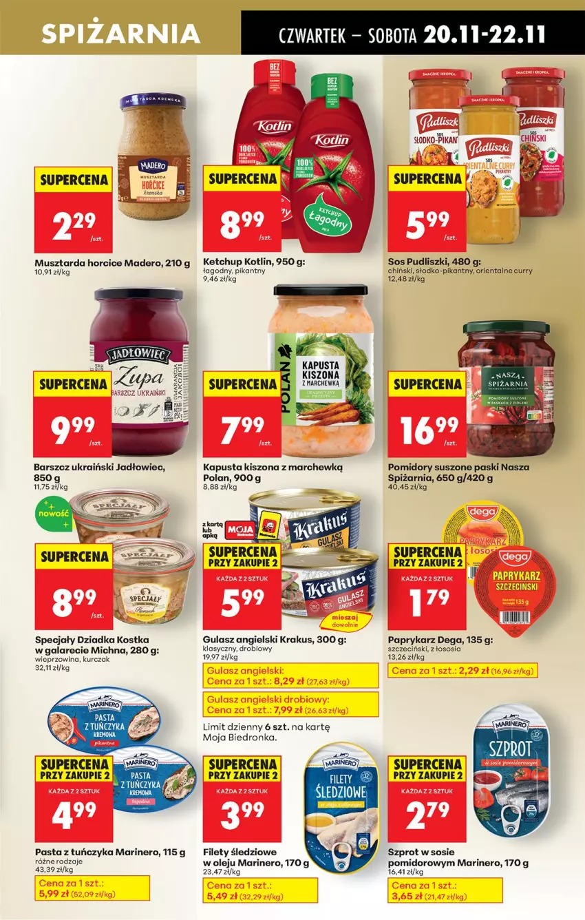 Gazetka promocyjna Biedronka - Od Czwartku - ważna 20.11 do 26.11.2025 - strona 55 - produkty: Dega, Gala, Ketchup, Kotlin, Krakus, Kurczak, Mus, Musztarda, Olej, Papryka, Paprykarz, Pomidory, Pudliszki, Sos, Szprot, Szprot w sosie, Tuńczyk, Wieprzowina