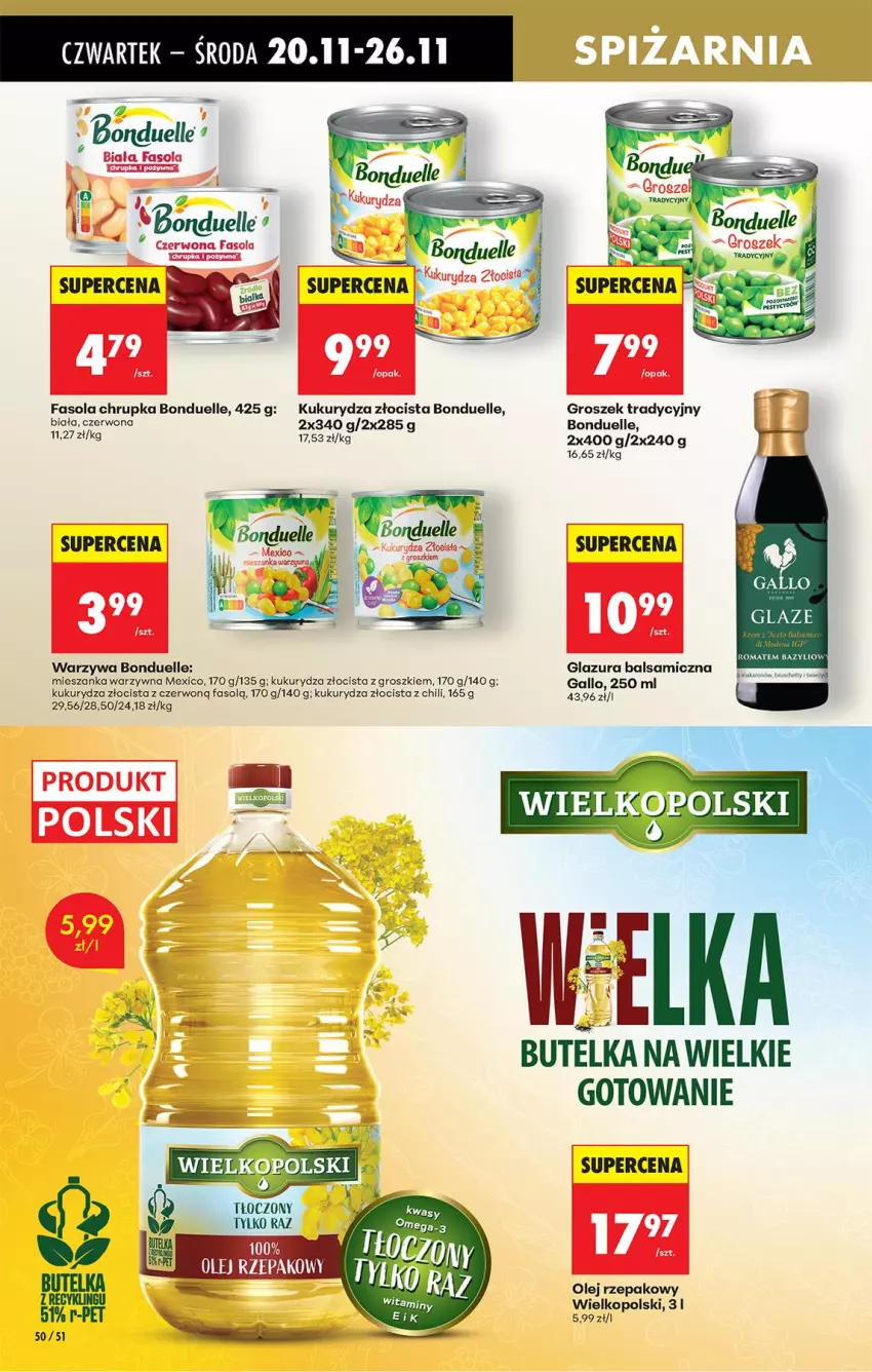 Gazetka promocyjna Biedronka - Od Czwartku - ważna 20.11 do 26.11.2025 - strona 56 - produkty: Bonduelle, Fa, Fasola, Glazura, Groszek, Kukurydza, Lazur, Mieszanka warzyw, Olej, Olej rzepakowy, Warzywa