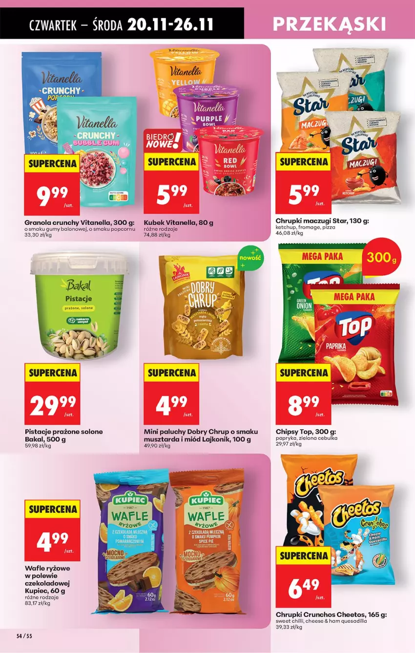 Gazetka promocyjna Biedronka - Od Czwartku - ważna 20.11 do 26.11.2025 - strona 62 - produkty: Cheetos, Chipsy, Chrupki, Gra, Granola, Ketchup, Kubek, Kupiec, Lajkonik, Miód, Mus, Musztarda, Papryka, Piec, Pistacje, Pizza, Popcorn, Ryż, Top, Wafle