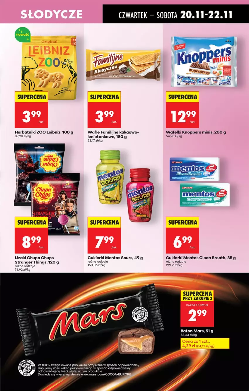 Gazetka promocyjna Biedronka - Od Czwartku - ważna 20.11 do 26.11.2025 - strona 63 - produkty: Baton, Chupa Chups, Cukier, Cukierki, Fa, Herbatniki, Kakao, Knoppers, Lizaki, Mars, Mentos, Tran, Wafle