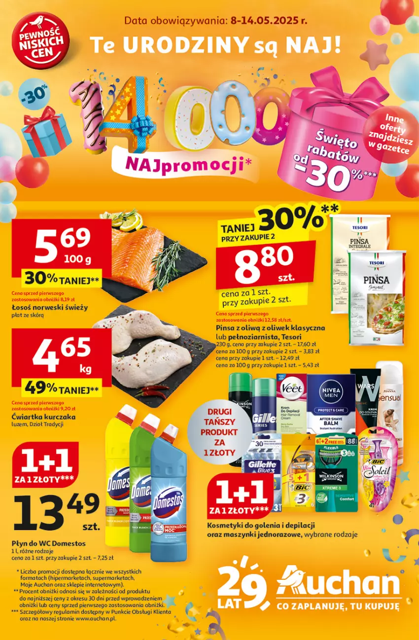 Gazetka promocyjna Auchan - Te URODZINY są NAJ Hipermarket - ważna 08.05 do 14.05.2025 - strona 1 - produkty: Domestos, Gra, Kurczak, Płyn do wc