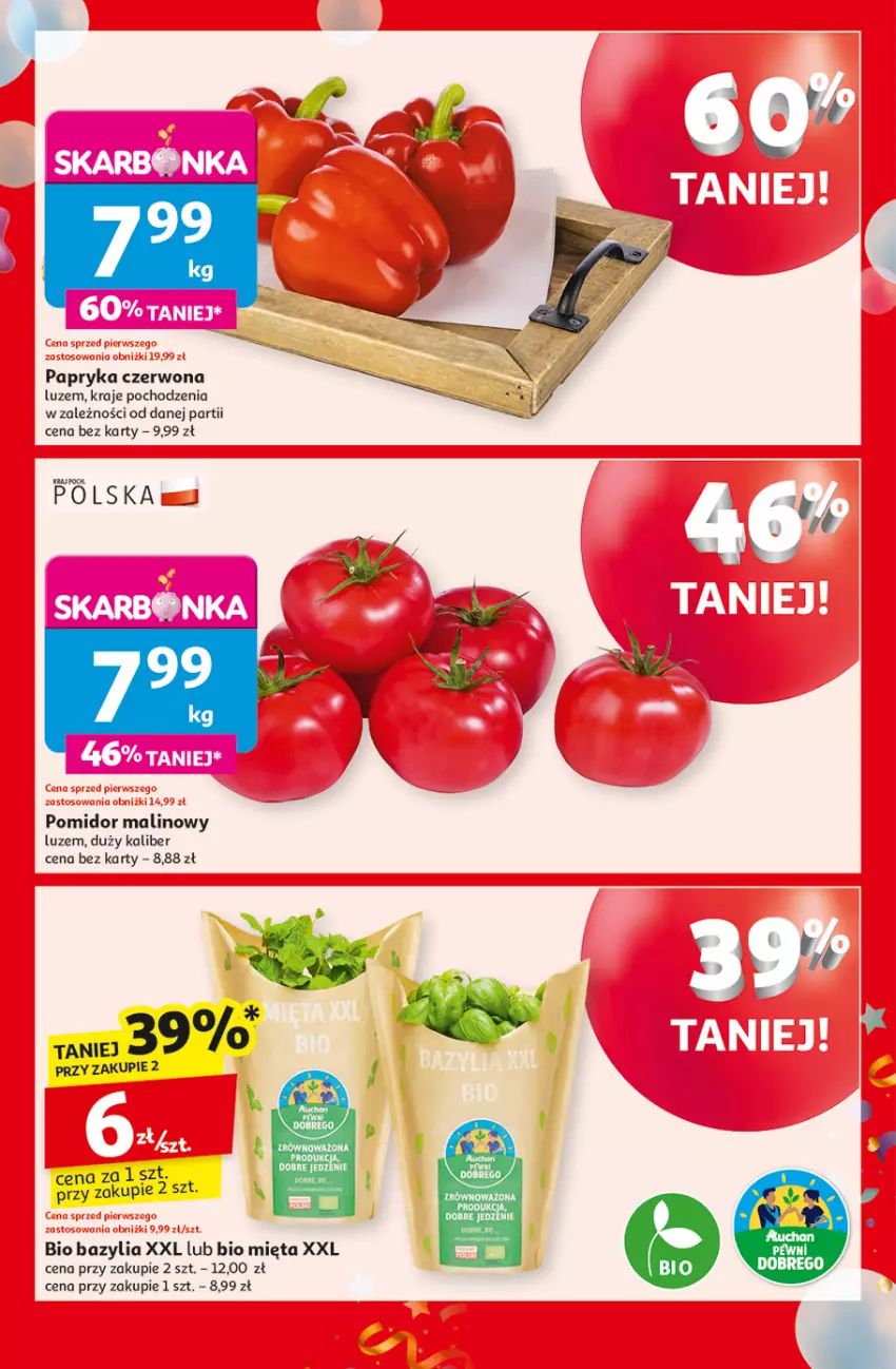 Gazetka promocyjna Auchan - Te URODZINY są NAJ Hipermarket - ważna 08.05 do 14.05.2025 - strona 13 - produkty: Bazyl, Bazylia, Mięta, Papryka, Papryka czerwona, Pomidor malinowy