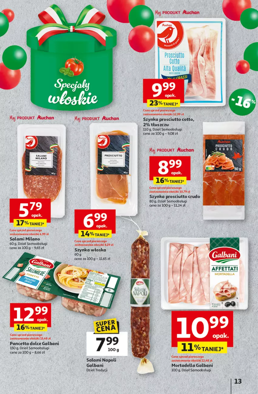 Gazetka promocyjna Auchan - Te URODZINY są NAJ Hipermarket - ważna 08.05 do 14.05.2025 - strona 15 - produkty: Dell, Galbani, Mortadella, Prosciutto, Salami, Szynka