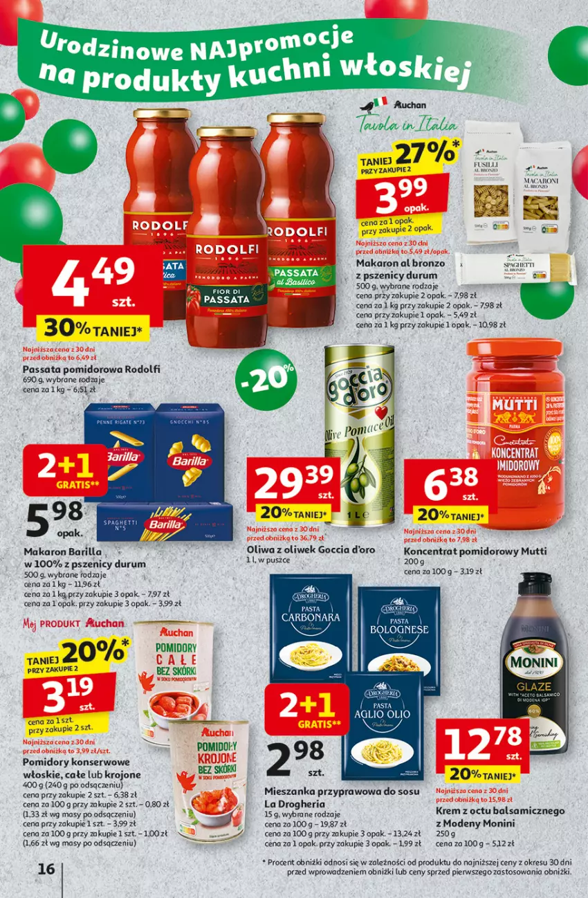 Gazetka promocyjna Auchan - Te URODZINY są NAJ Hipermarket - ważna 08.05 do 14.05.2025 - strona 18 - produkty: Barilla, Koncentrat pomidorowy, Makaron, Monini, Odol, Oliwa, Oliwa z oliwek, Pomidory, Rum, Ser, Sos, Spaghetti