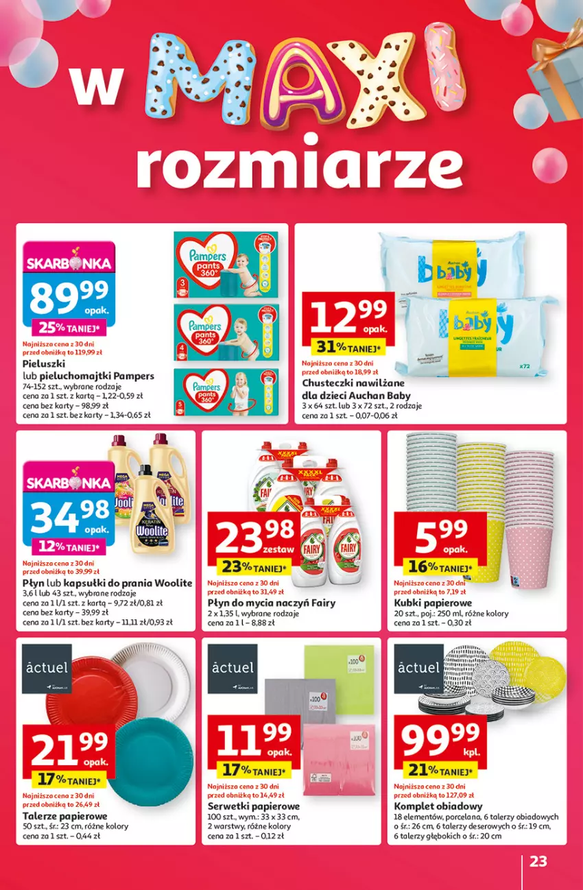 Gazetka promocyjna Auchan - Te URODZINY są NAJ Hipermarket - ważna 08.05 do 14.05.2025 - strona 25 - produkty: Chusteczki, Deser, Do mycia naczyń, Dzieci, Fa, Fairy, Gra, Kapsułki do prania, Komplet obiadowy, LANA, Majtki, Pampers, Papier, Pieluchomajtki, Płyn do mycia, Płyn do mycia naczyń, Por, Ser, Serwetki, Serwetki papierowe, Talerz, Woolite