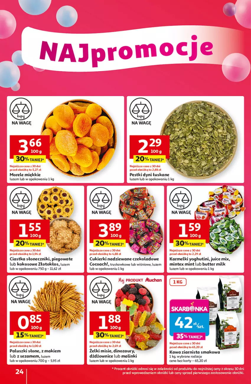Gazetka promocyjna Auchan - Te URODZINY są NAJ Hipermarket - ważna 08.05 do 14.05.2025 - strona 26 - produkty: Ciastka, Cukier, Cukierki, Cukierki nadziewane, Dinozaur, Kawa, Kawa ziarnista, Kokos, Pestki dyni, Sezam