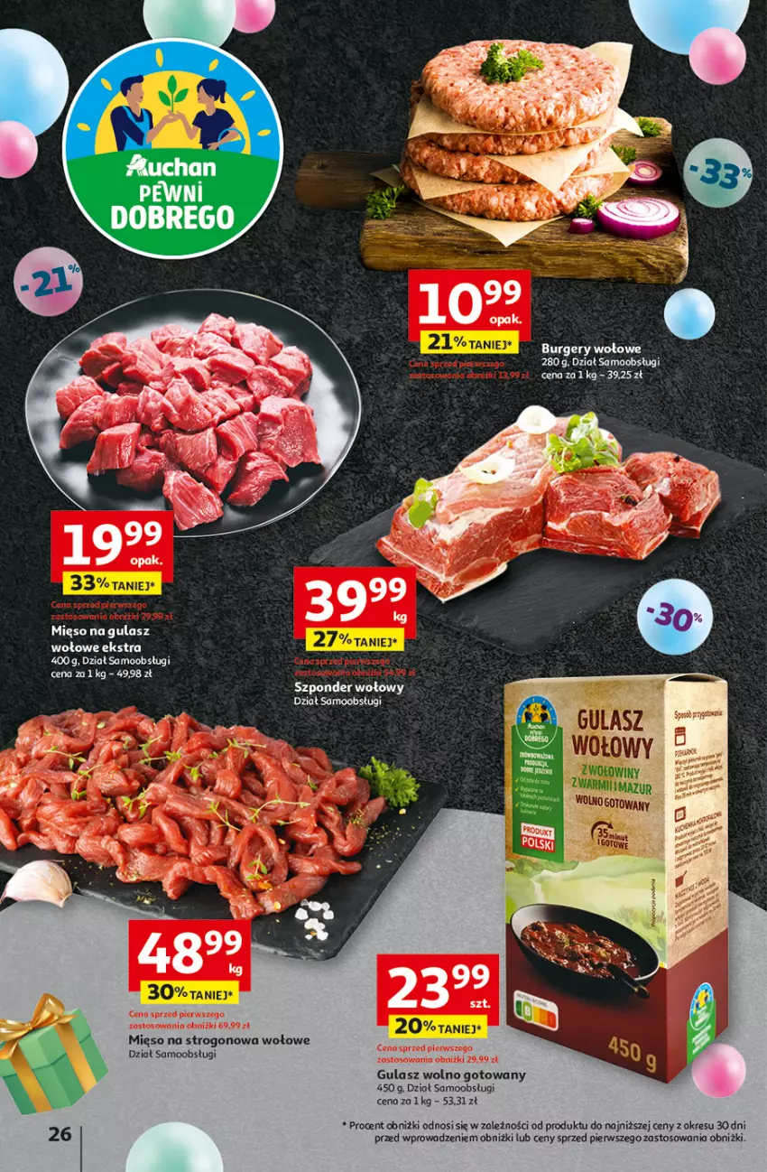 Gazetka promocyjna Auchan - Te URODZINY są NAJ Hipermarket - ważna 08.05 do 14.05.2025 - strona 28 - produkty: Burger, Mięso, Mięso na gulasz