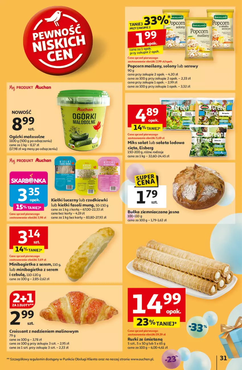 Gazetka promocyjna Auchan - Te URODZINY są NAJ Hipermarket - ważna 08.05 do 14.05.2025 - strona 33 - produkty: Bagietka, Bułka, Croissant, Fa, Fasoli mung, Kiełki, Popcorn, Rurki, Sałat, Sałata lodowa, Ser