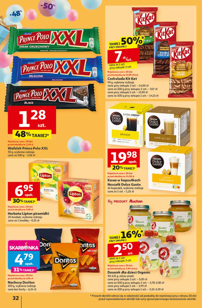 Gazetka promocyjna Auchan - Te URODZINY są NAJ Hipermarket - ważna 08.05 do 14.05.2025 - strona 34 - produkty: Czekolada, Deser, Dolce Gusto, Dzieci, Gra, Herbata, Kawa, Kit Kat, Lipton, Prince Polo, Ser, Serek, Wafelek