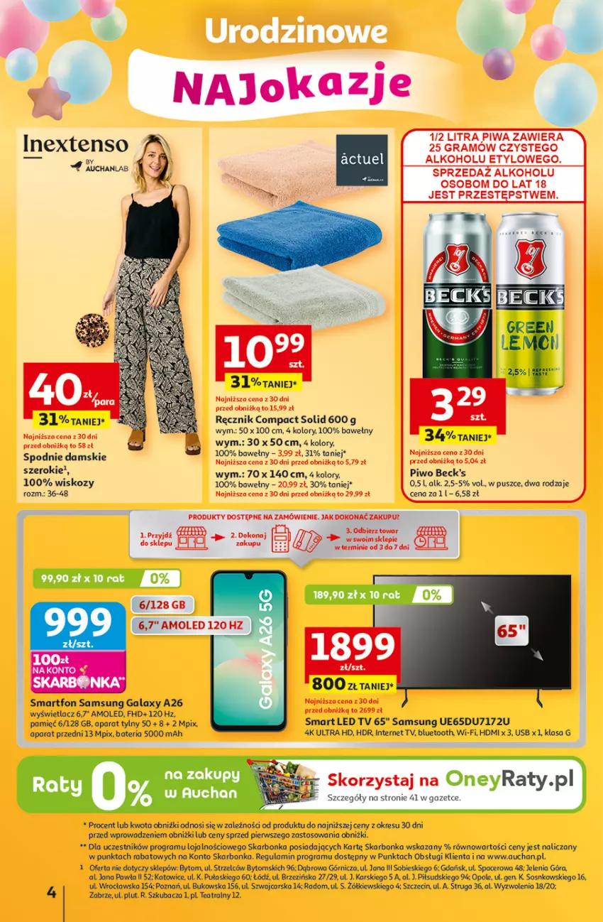 Gazetka promocyjna Auchan - Te URODZINY są NAJ Hipermarket - ważna 08.05 do 14.05.2025 - strona 4 - produkty: Acer, Amol, Bateria, Cars, Gala, Gra, LED TV, Piwa, Piwo, Ręcznik, Samsung, Smartfon, Sos